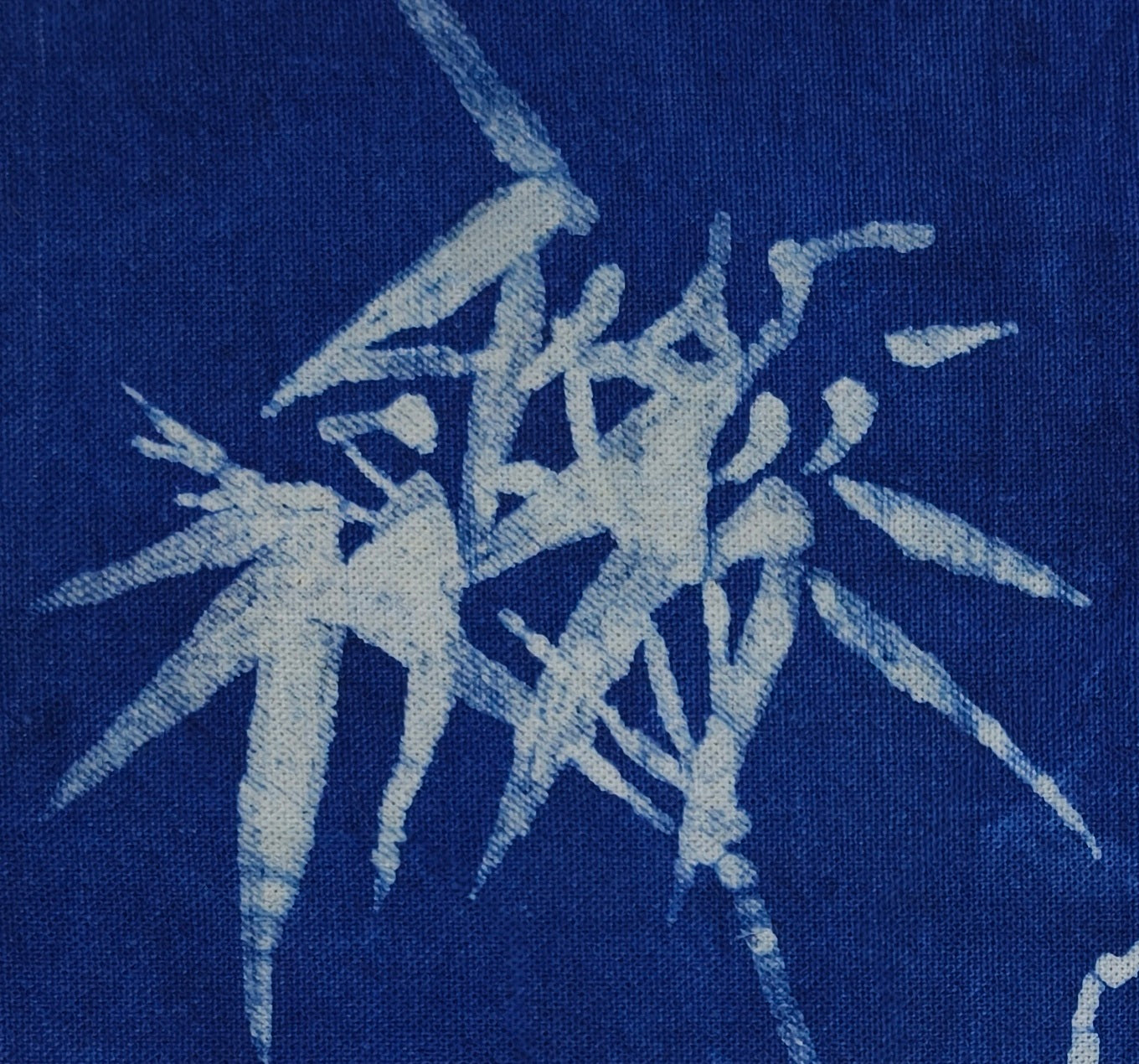Blue fabric with white bamboo pattern