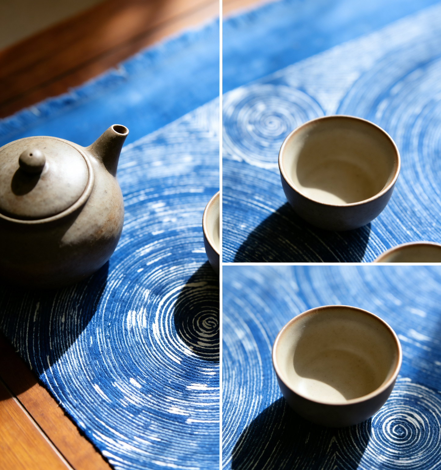 Indigo Dyed Zen Wrap Batik Tea Mat, Indigo Shibori Hand Paint Table Mat, Hand Dyed Cotton Table Tea Mat, Blue  White Table Linen #BH22D