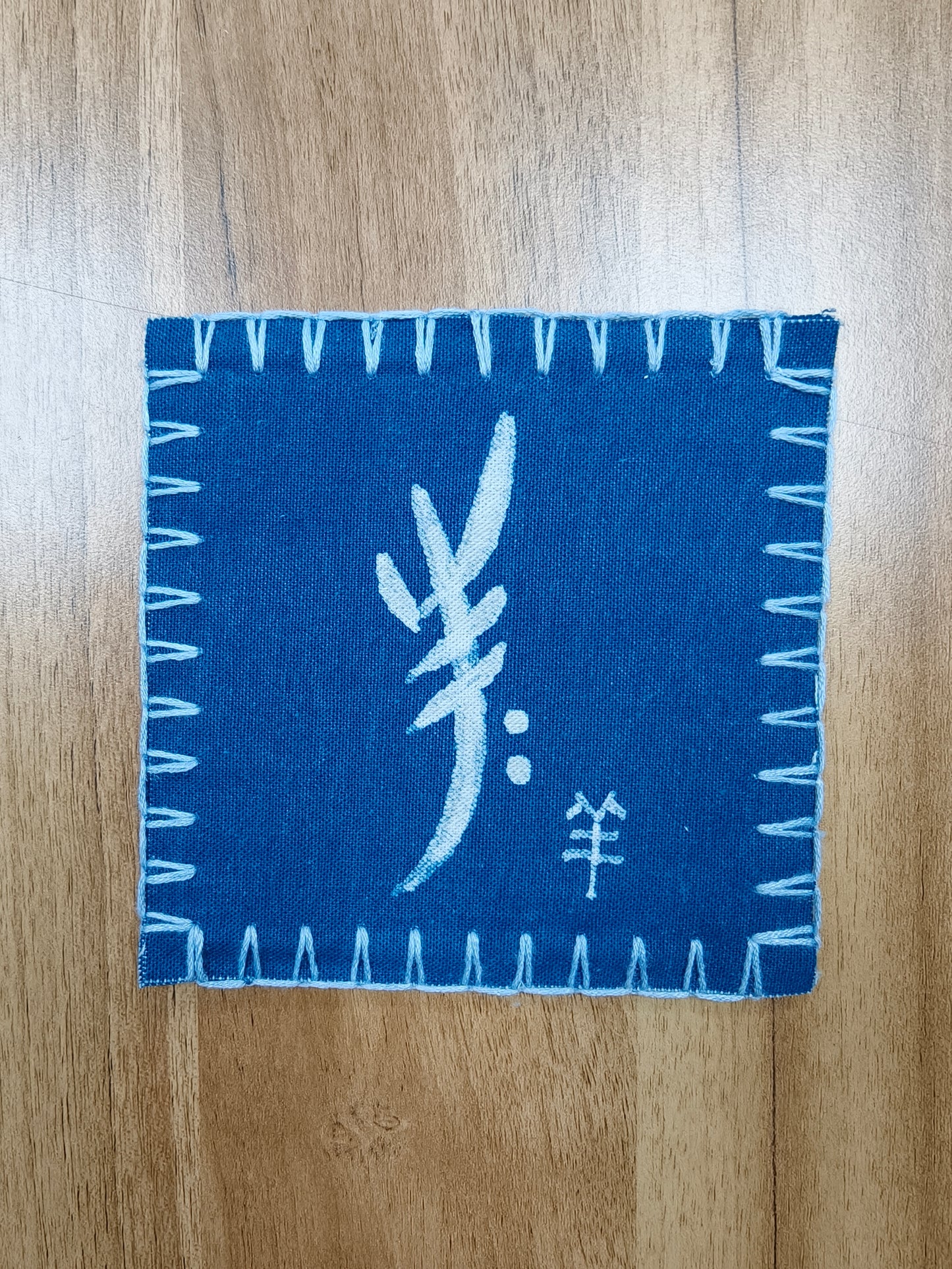 Handmade Indigo Batik Zodiac Coasters, Set of 12 Chinese Zodiac Tea Coasters, Nüshu Embroidered Cotton Drink Coasters