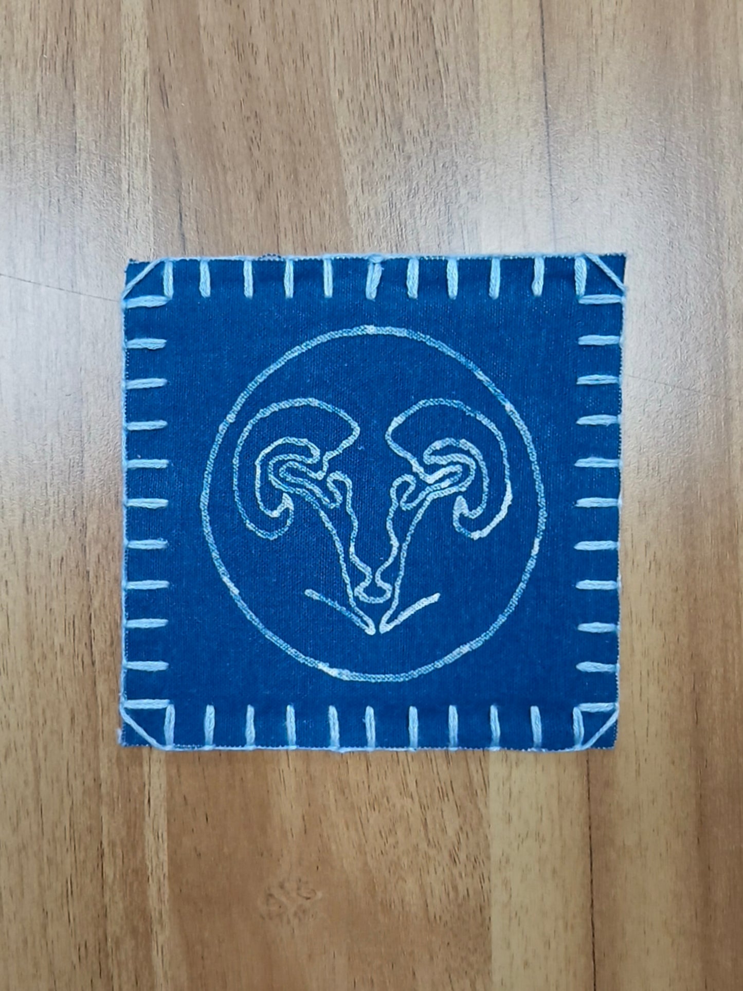Handmade Indigo Batik Zodiac Coasters, Set of 12 Chinese Zodiac Tea Coasters, Nüshu Embroidered Cotton Drink Coasters