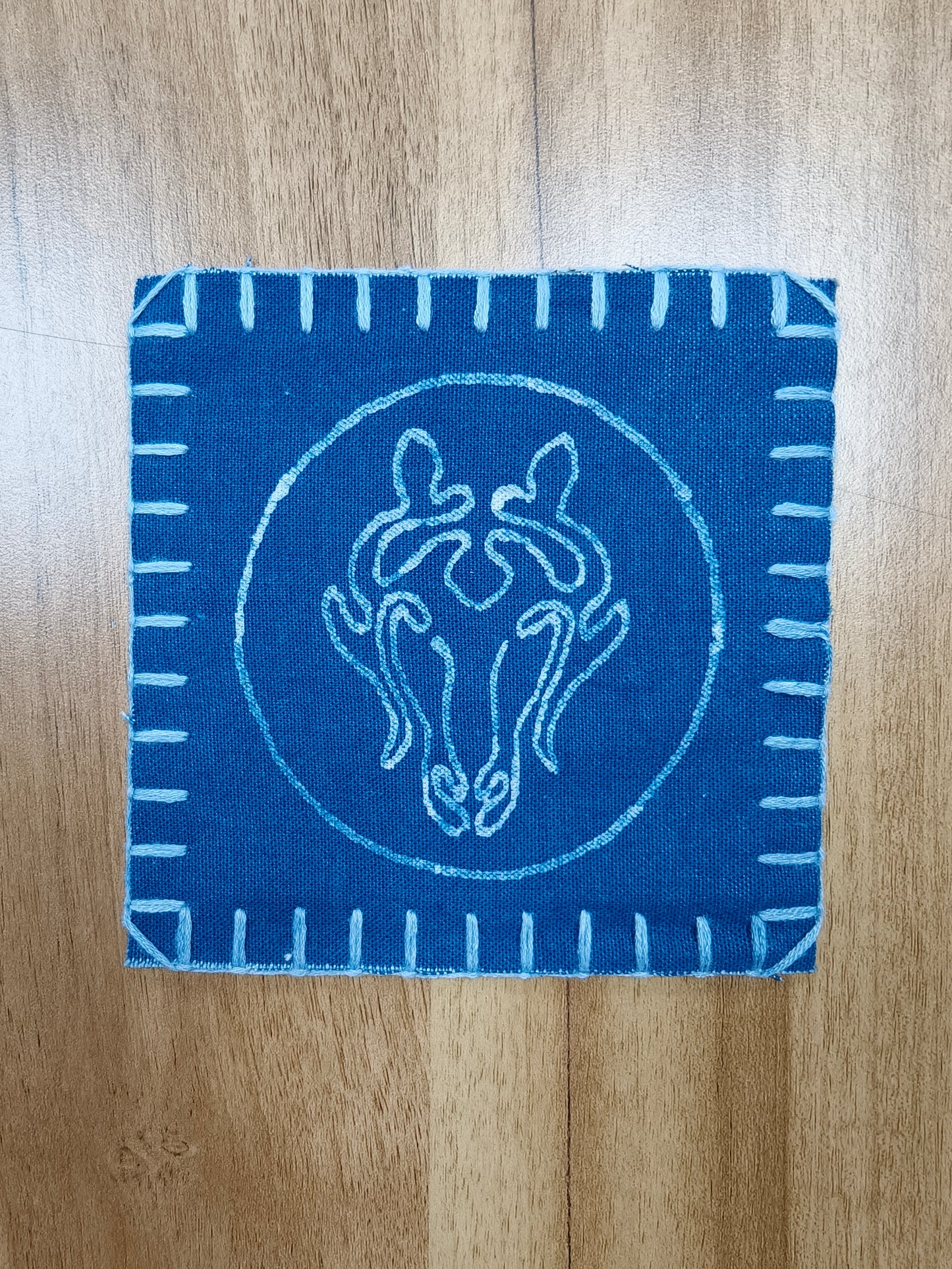 Handmade Indigo Batik Zodiac Coasters, Set of 12 Chinese Zodiac Tea Coasters, Nüshu Embroidered Cotton Drink Coasters