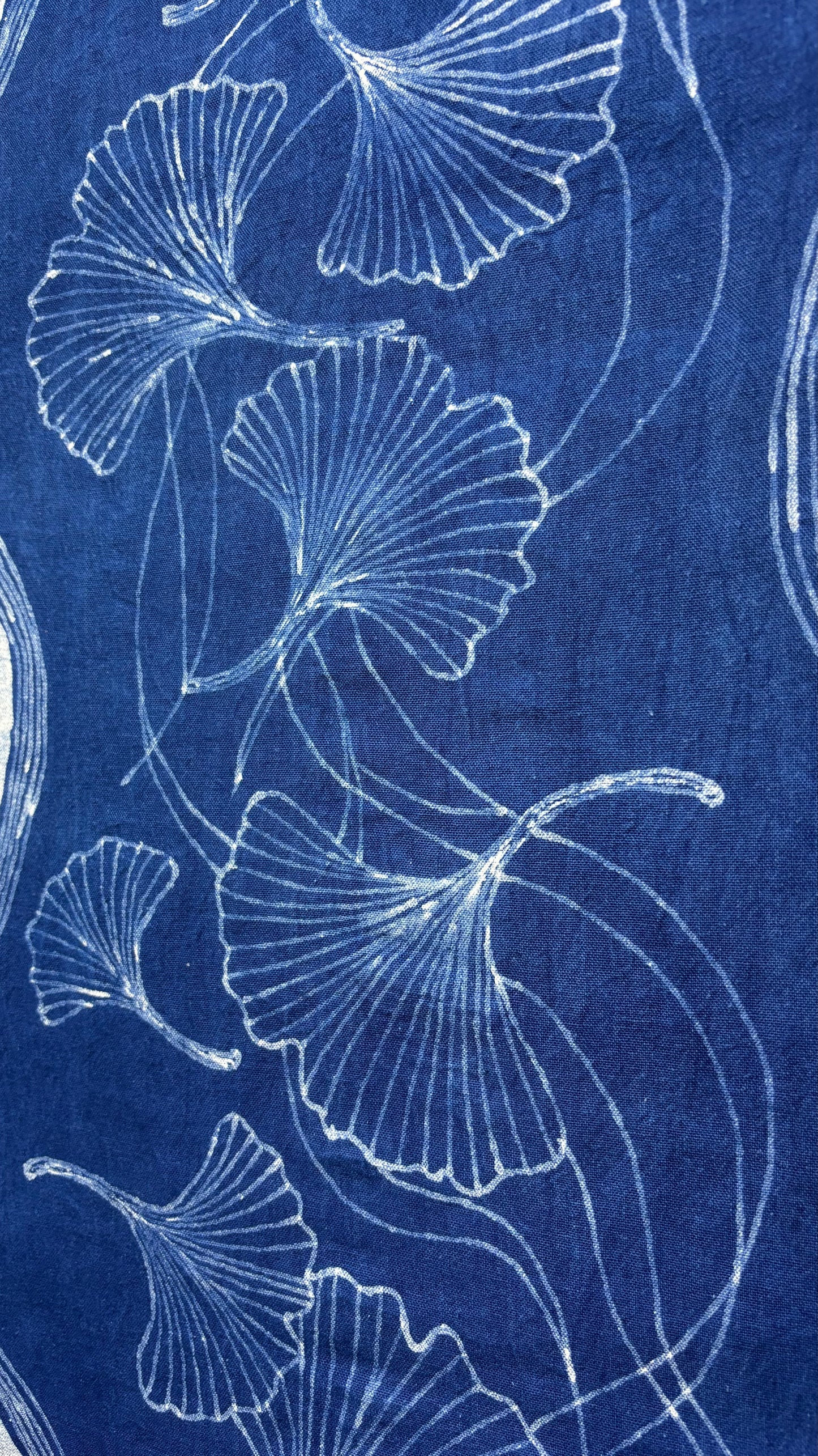 Handmade Indigo Batik Ginkgo Wall Hanging, Botanical Textile Art, Wabi-Sabi Zen Home Décor, Cotton Wall Art