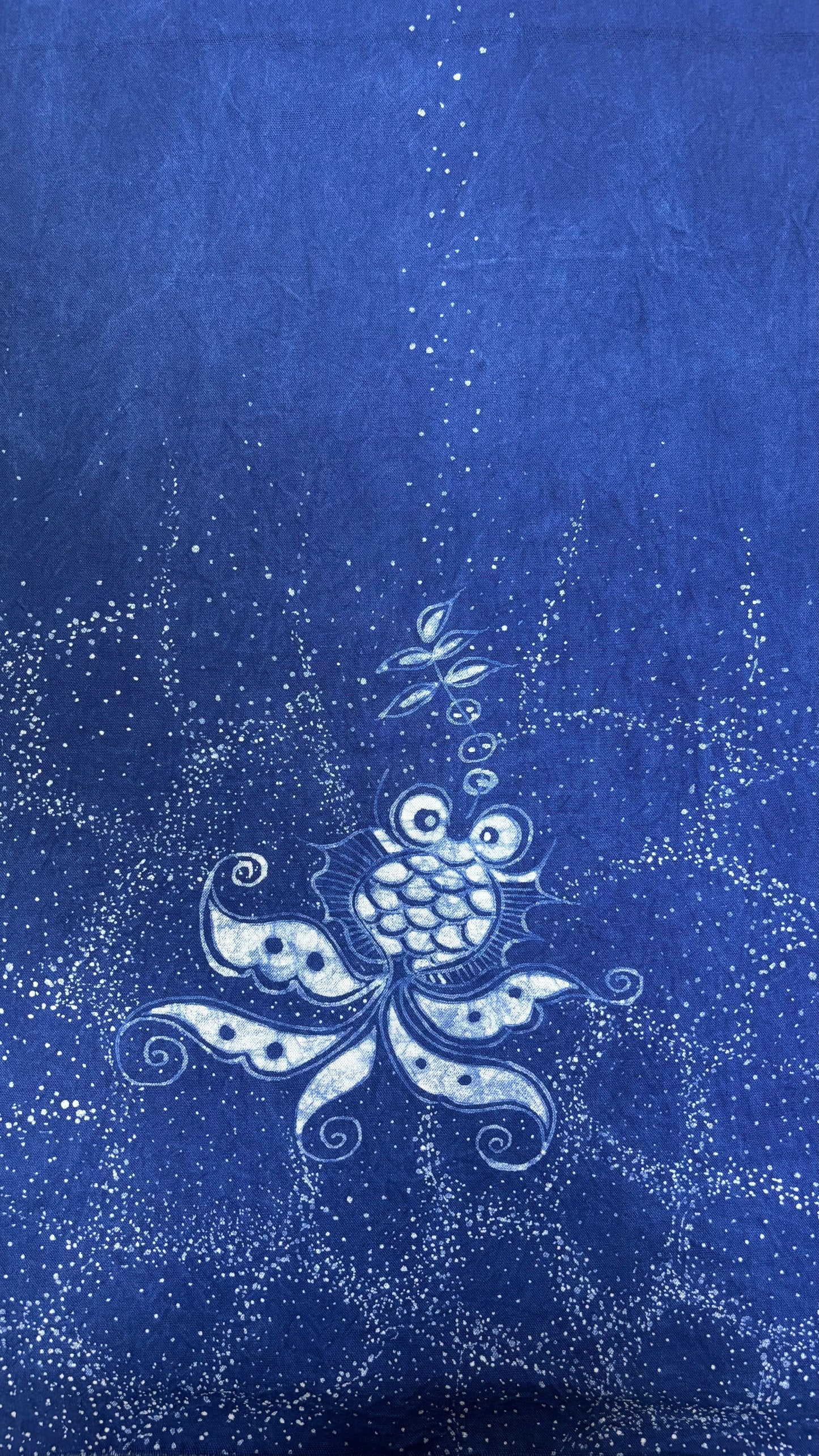 Handmade Indigo Batik Goldfish Table Runner, Vintage Homespun Cotton, Natural Indigo Dining Table Décor, Bubble Fish Design