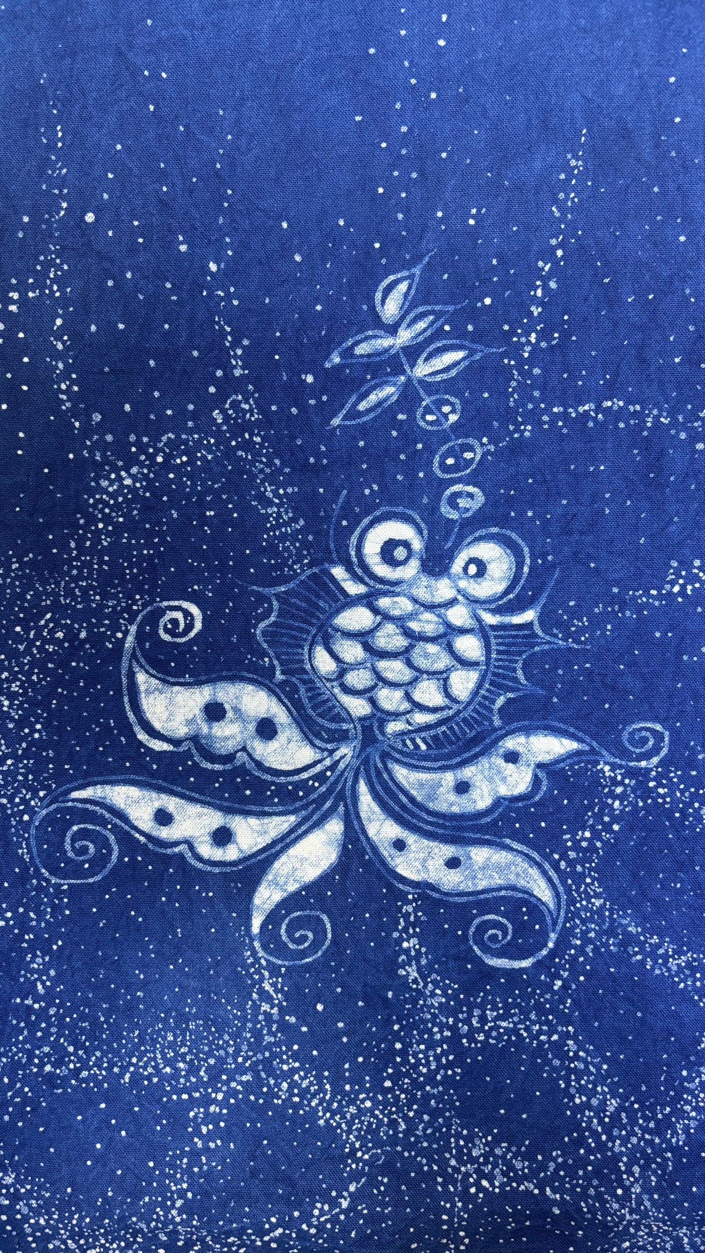 Handmade Indigo Batik Goldfish Table Runner, Vintage Homespun Cotton, Natural Indigo Dining Table Décor, Bubble Fish Design
