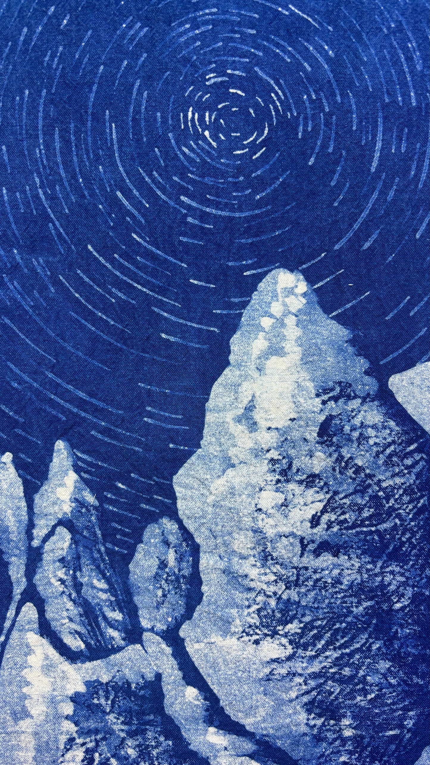 Star Trail Snow Mountain Batik Wall Hanging | Handmade Indigo Tapestry | Rustic Farmhouse Wall Art | Wabi-Sabi Textile Decor  Astronomy Gift