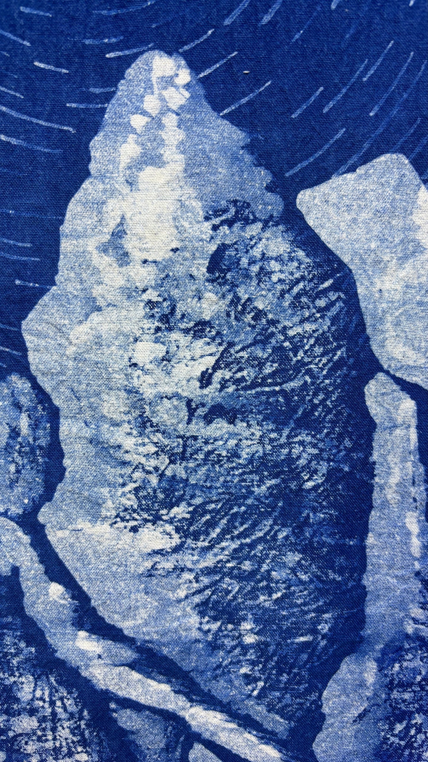 Star Trail Snow Mountain Batik Wall Hanging | Handmade Indigo Tapestry | Rustic Farmhouse Wall Art | Wabi-Sabi Textile Decor  Astronomy Gift