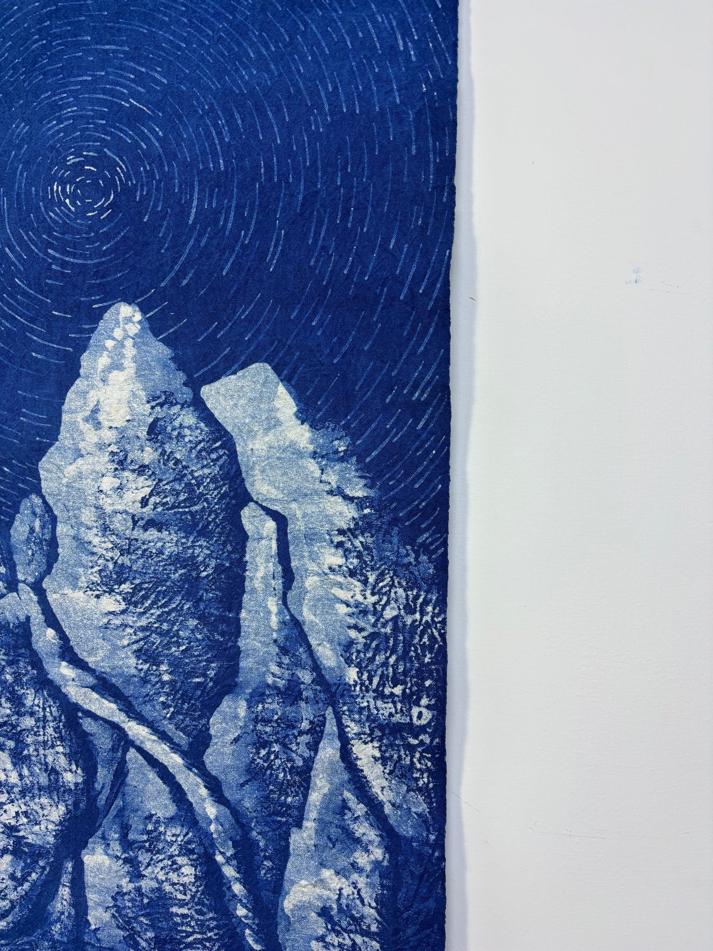 Star Trail Snow Mountain Batik Wall Hanging | Handmade Indigo Tapestry | Rustic Farmhouse Wall Art | Wabi-Sabi Textile Decor  Astronomy Gift