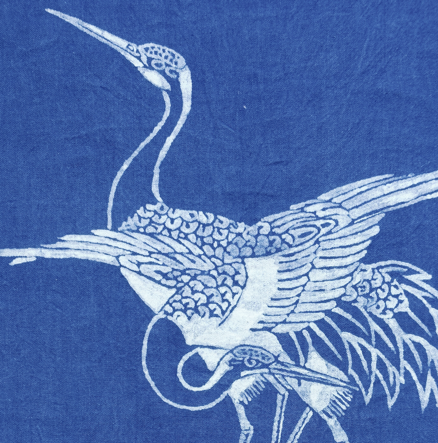 Handmade Indigo Batik Pine & Crane Wall Hanging, Chinese Longevity Textile Art, Zen Home Décor, Cotton Wall Art