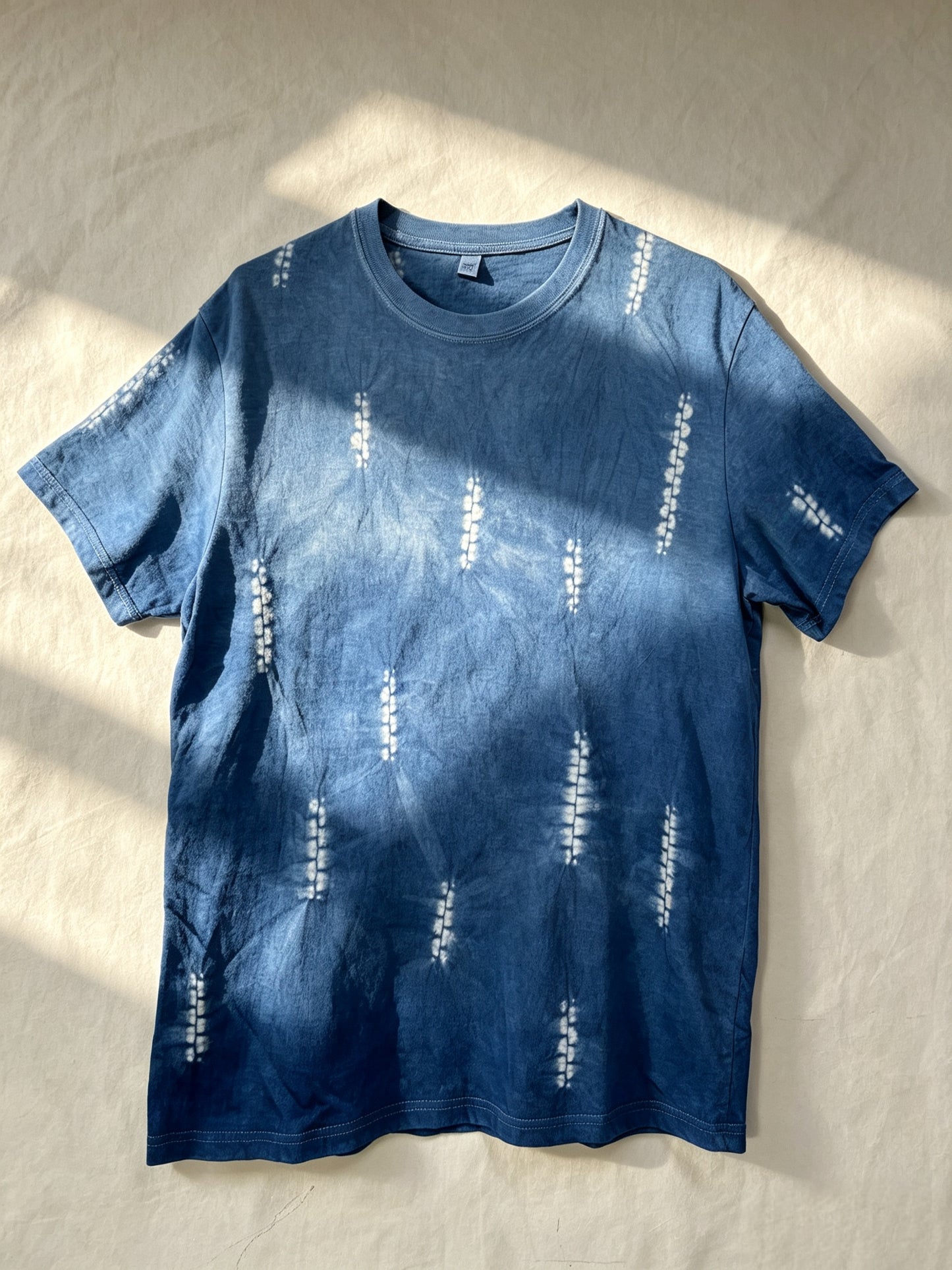 Handmade Indigo Shibori Tie-Dye T-Shirt | Natural Indigo Cotton Tee | Floral String Tie Dye Shirt | Unisex Handmade Graphic Tee | Wearable Textile Art