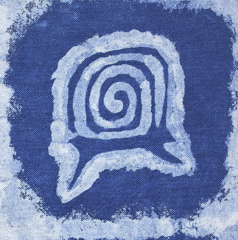 Handmade Indigo Batik Rock Art Wall Hanging, Framed Textile Art, Primitive Symbol Home Décor, Boho Wall Art