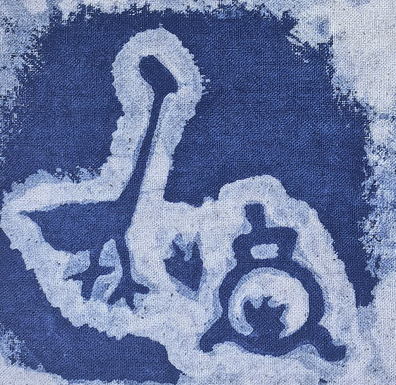 Handmade Indigo Batik Rock Art Wall Hanging, Framed Textile Art, Primitive Symbol Home Décor, Boho Wall Art