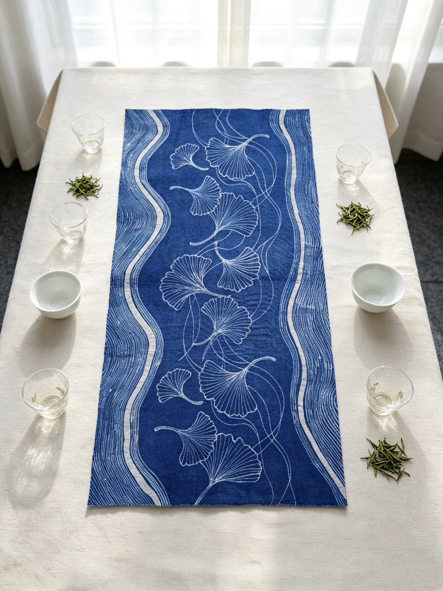 Handmade Indigo Batik Ginkgo Wall Hanging, Botanical Textile Art, Wabi-Sabi Zen Home Décor, Cotton Wall Art