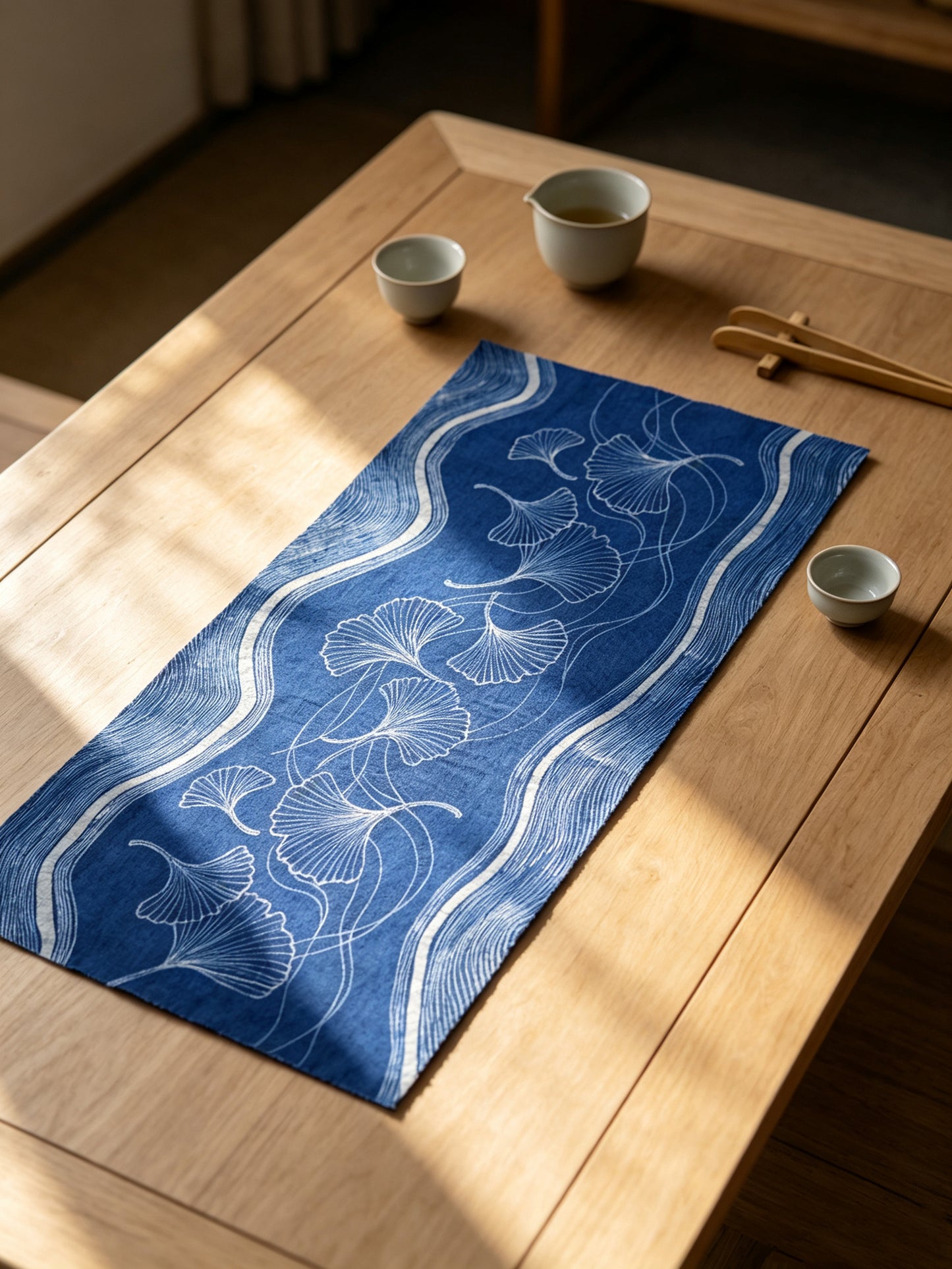 Handmade Indigo Batik Ginkgo Wall Hanging, Botanical Textile Art, Wabi-Sabi Zen Home Décor, Cotton Wall Art