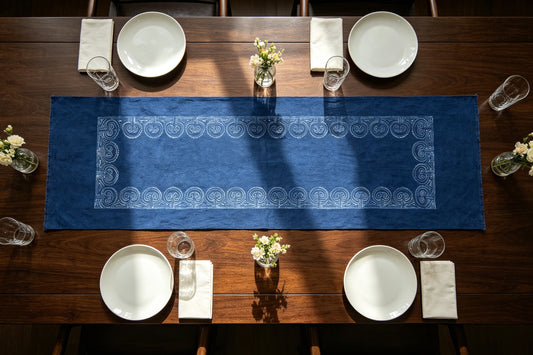 Handmade Indigo Batik Table Runner, Traditional Miao Motif, Vintage Homespun Cotton, Ethnic Indigo Table Décor