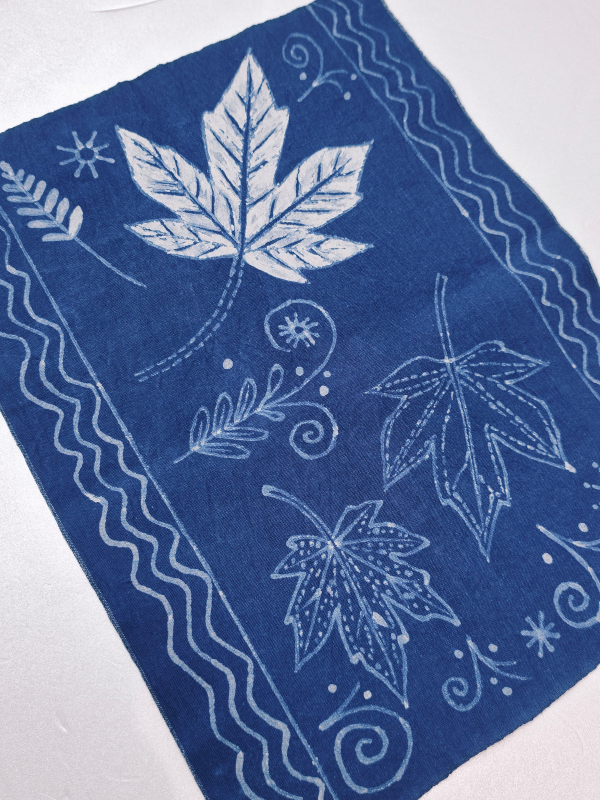Handmade Indigo Batik Maple Leaf Placemats, Botanical Table Mats, Natural Indigo Dyed Cotton, Tea Mat, Japanese Style Table Decor