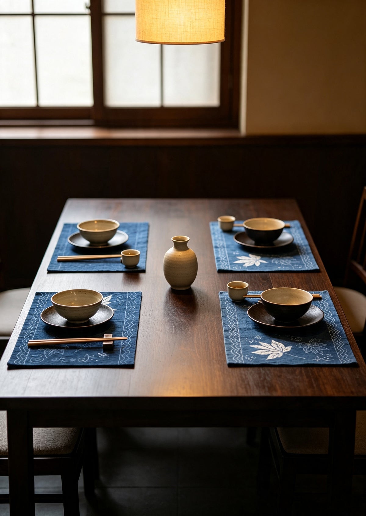 Handmade Indigo Batik Maple Leaf Placemats, Botanical Table Mats, Natural Indigo Dyed Cotton, Tea Mat, Japanese Style Table Decor