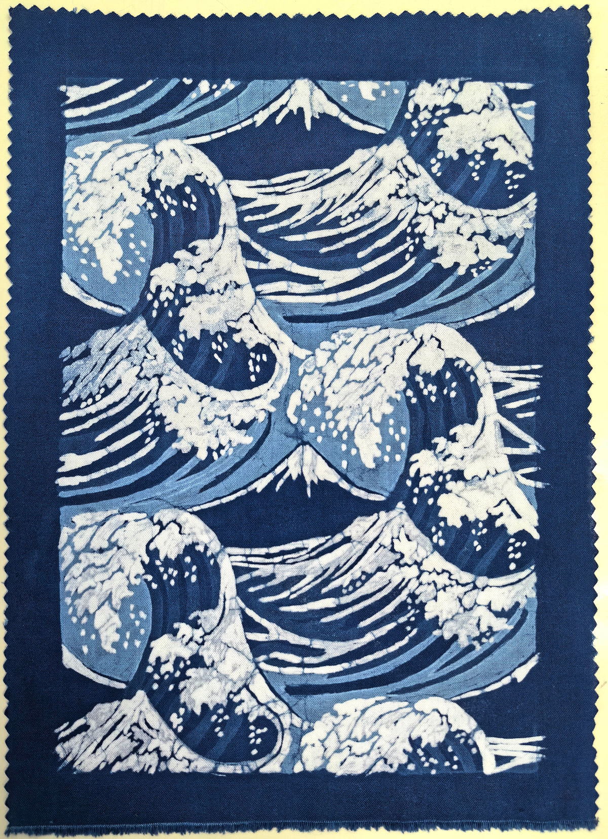 Ocean Waves Batik Wall Art – Handmade Indigo Textile Art, Coastal Wall Decor, Dorm & Apartment Decor, A4 Framed or Unframed