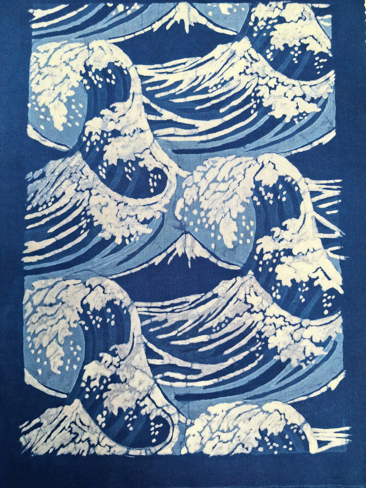 Ocean Waves Batik Wall Art – Handmade Indigo Textile Art, Coastal Wall Decor, Dorm & Apartment Decor, A4 Framed or Unframed