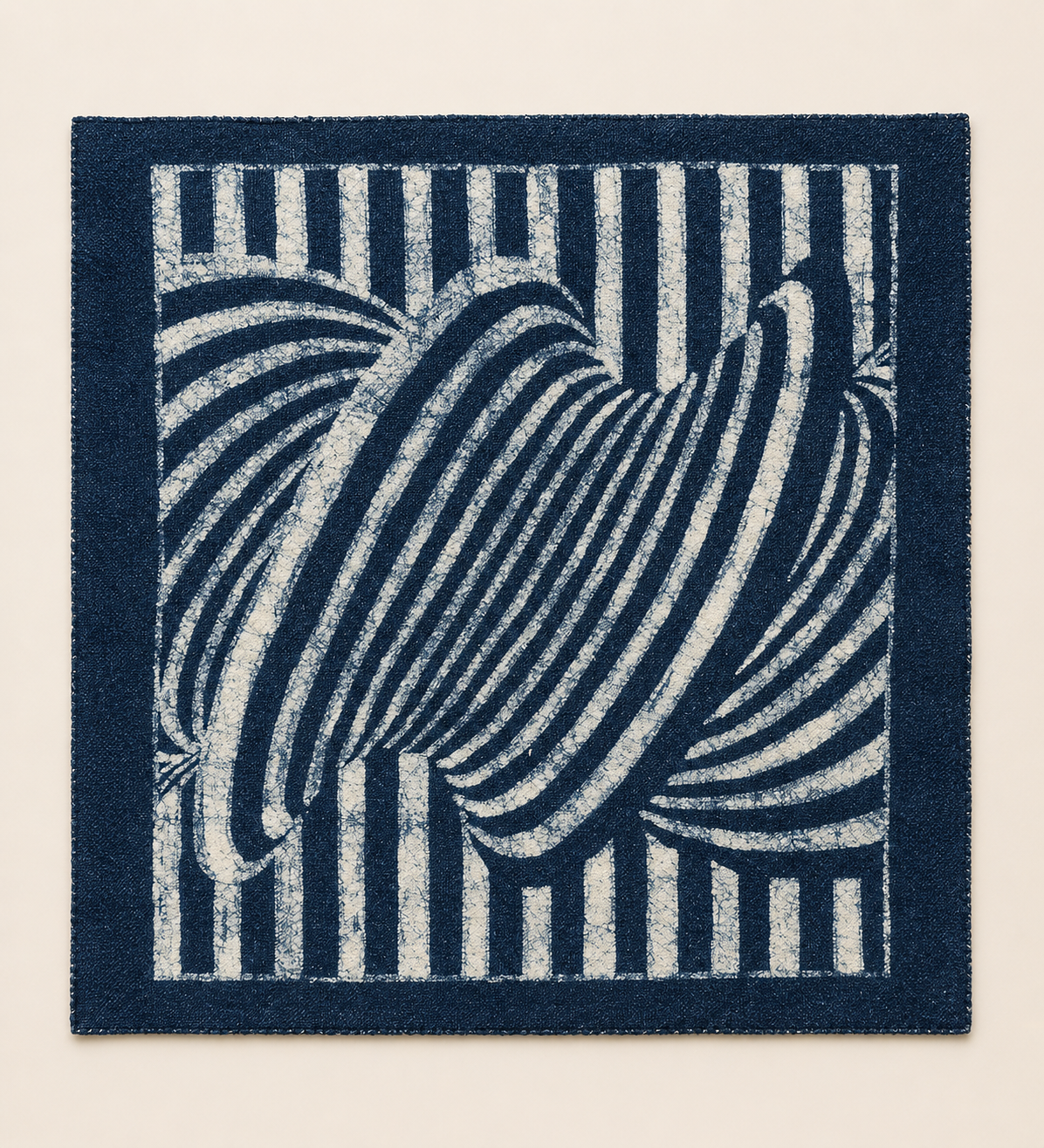 Handmade Indigo Batik Geometric Wall Art, Wood Framed Textile Art, Modern Abstract Indigo Home Décor