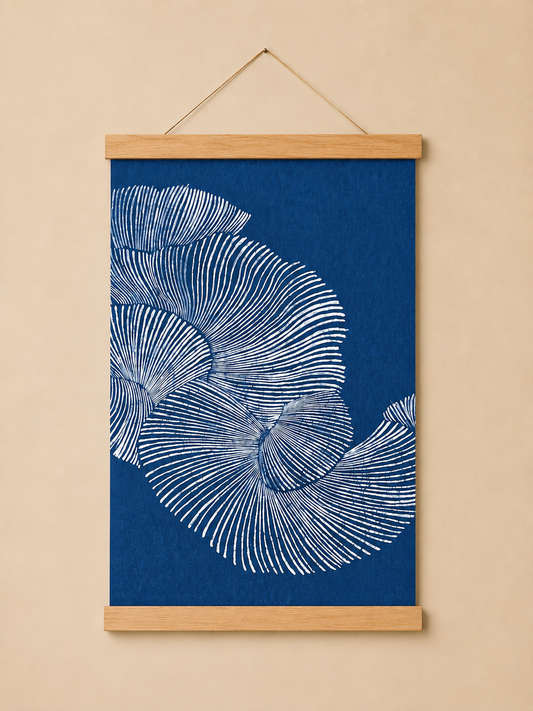 Handmade Indigo Batik Wall Art | Blue & White Tides | Ocean Wave Textile Art on Linen | Minimalist Coastal Japandi Decor