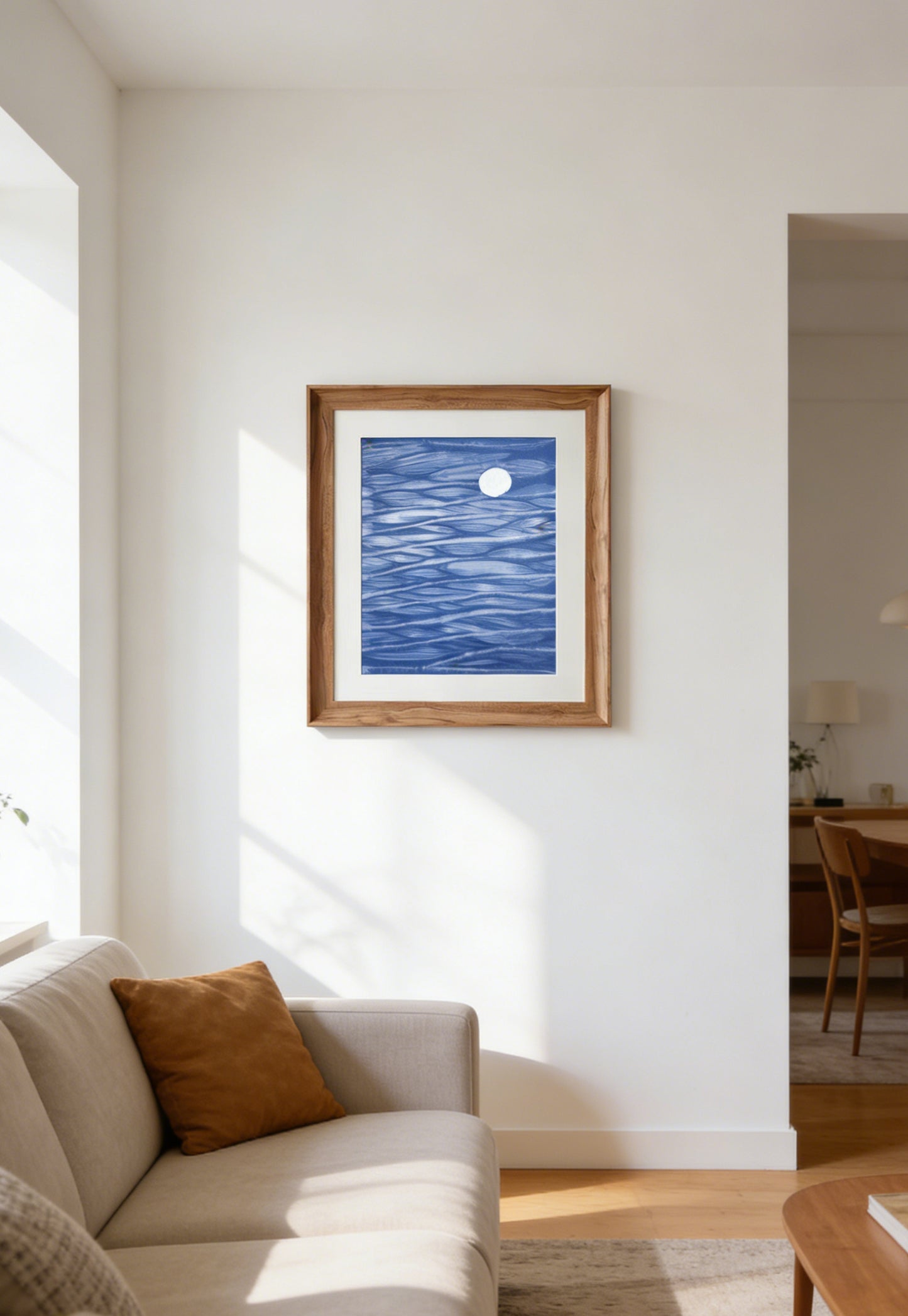 Indigo Batik Wall Art Framed Textile Moonlit Ripples Original Art Decorative Painting Hand-dyed Decor #BW17C