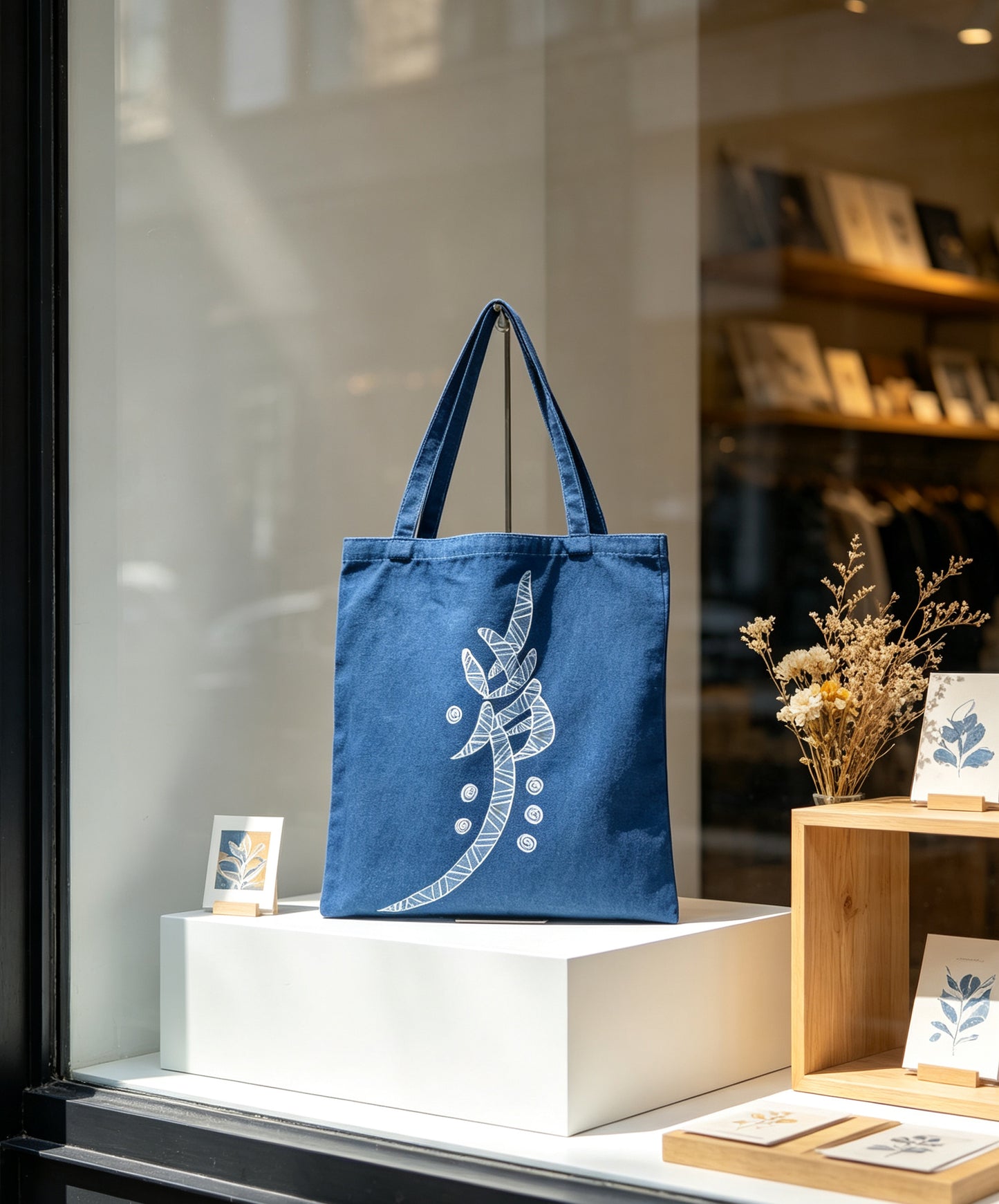 Handmade Indigo Batik Nüshu Tote Bag, Cotton Canvas Shoulder Bag, Women's Script Artisan Market Tote