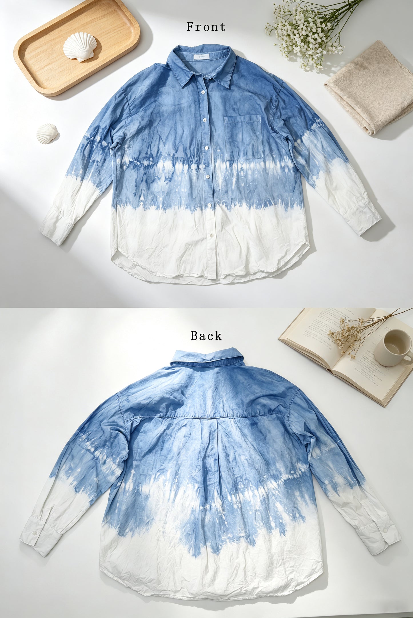 Handmade Indigo Tie-Dye Long Sleeve Shirt | Natural Cotton Hand-Dyed Overshirt | 3 Shibori Designs Available