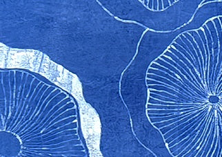 Hand-Painted Batik, Indigo Dyed Table Runner, Indigo Shibori Table Runner, Hand Dyed Cotton Table Runner, Green Lotus Reflected in Water, Japandi Table Decor,Blue  White Table Linen, Japanese Farmhouse Centerpiece #BH22B