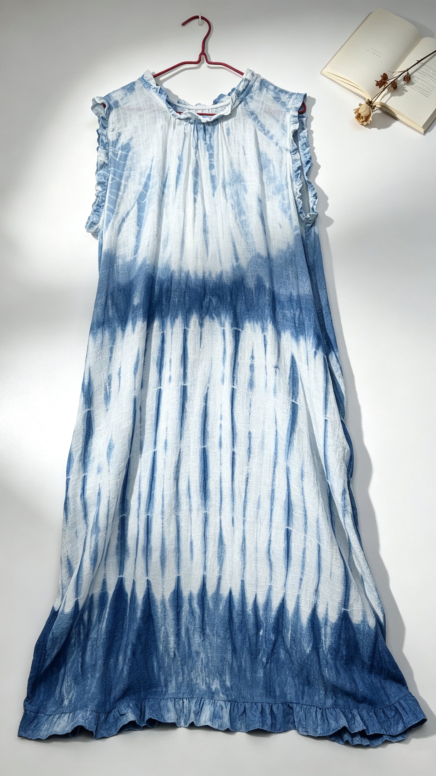 Handmade Indigo Tie-Dye Linen Maxi Dress | Natural Plant Dyed Sleeveless Boho Dress | Relaxed A-Line Dress