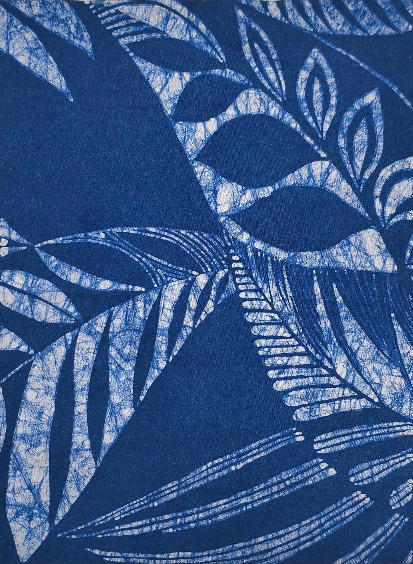 Indigo Batik Wall Art, Whisper of Leaves Textile Wall Hanging, Blue White Zen Decor, Hand-painted Cotton Tapestry, Framed Boho Wall Decor #BW17B