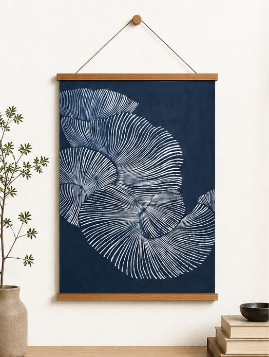 Handmade Indigo Batik Wall Art | Blue & White Tides | Ocean Wave Textile Art on Linen | Minimalist Coastal Japandi Decor