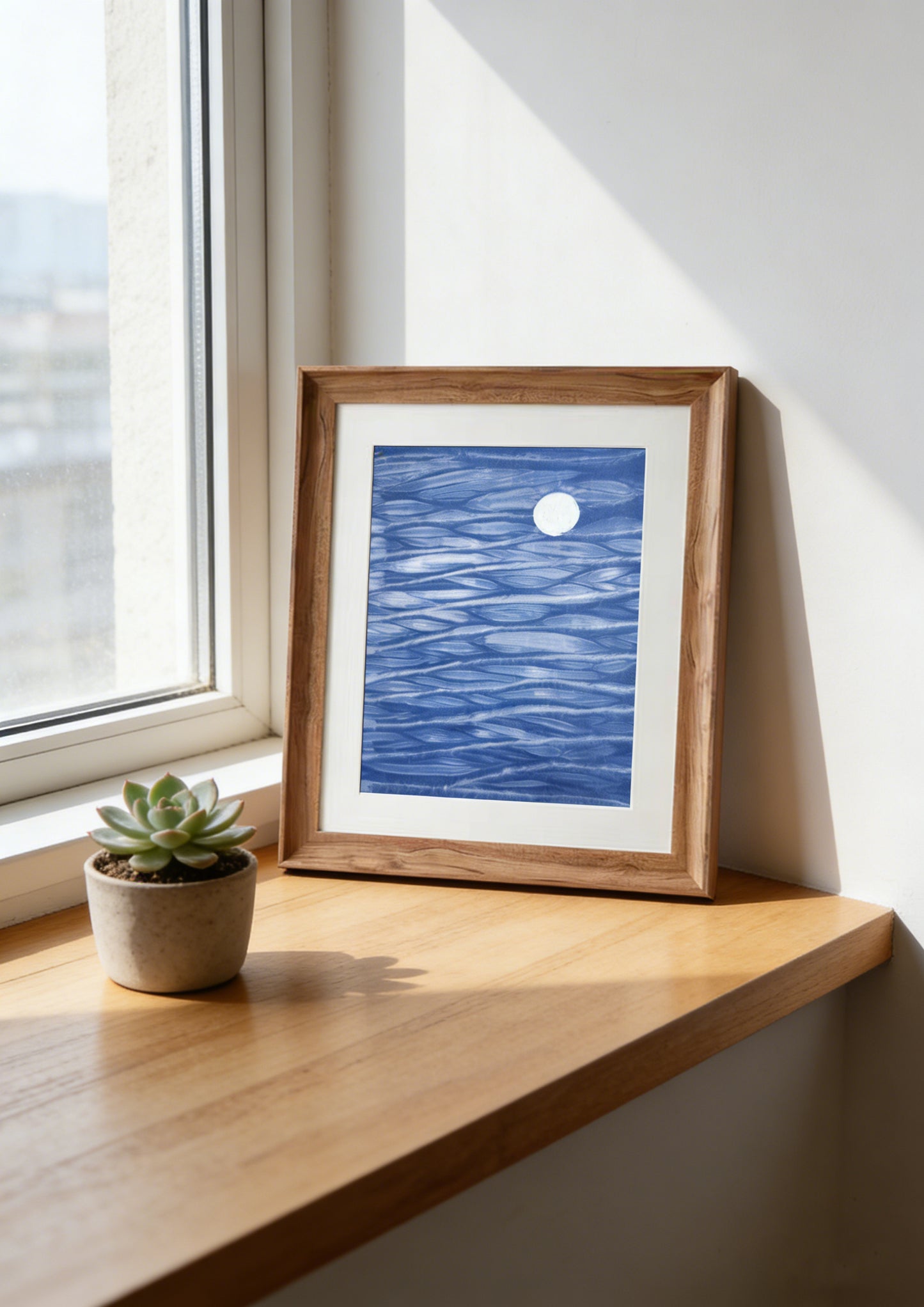 Indigo Batik Wall Art Framed Textile Moonlit Ripples Original Art Decorative Painting Hand-dyed Decor #BW17C