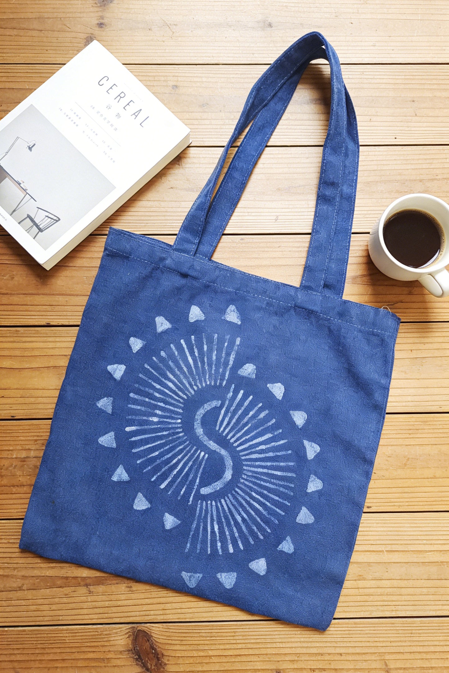 Hand-dyed Indigo Batik Sunburst Tote Bag -  Batik Canvas Tote Bag, Hand-painted art collectors, Everyday artistic lifestyle, One of a Kind Cotton Carry Bag #BA05D