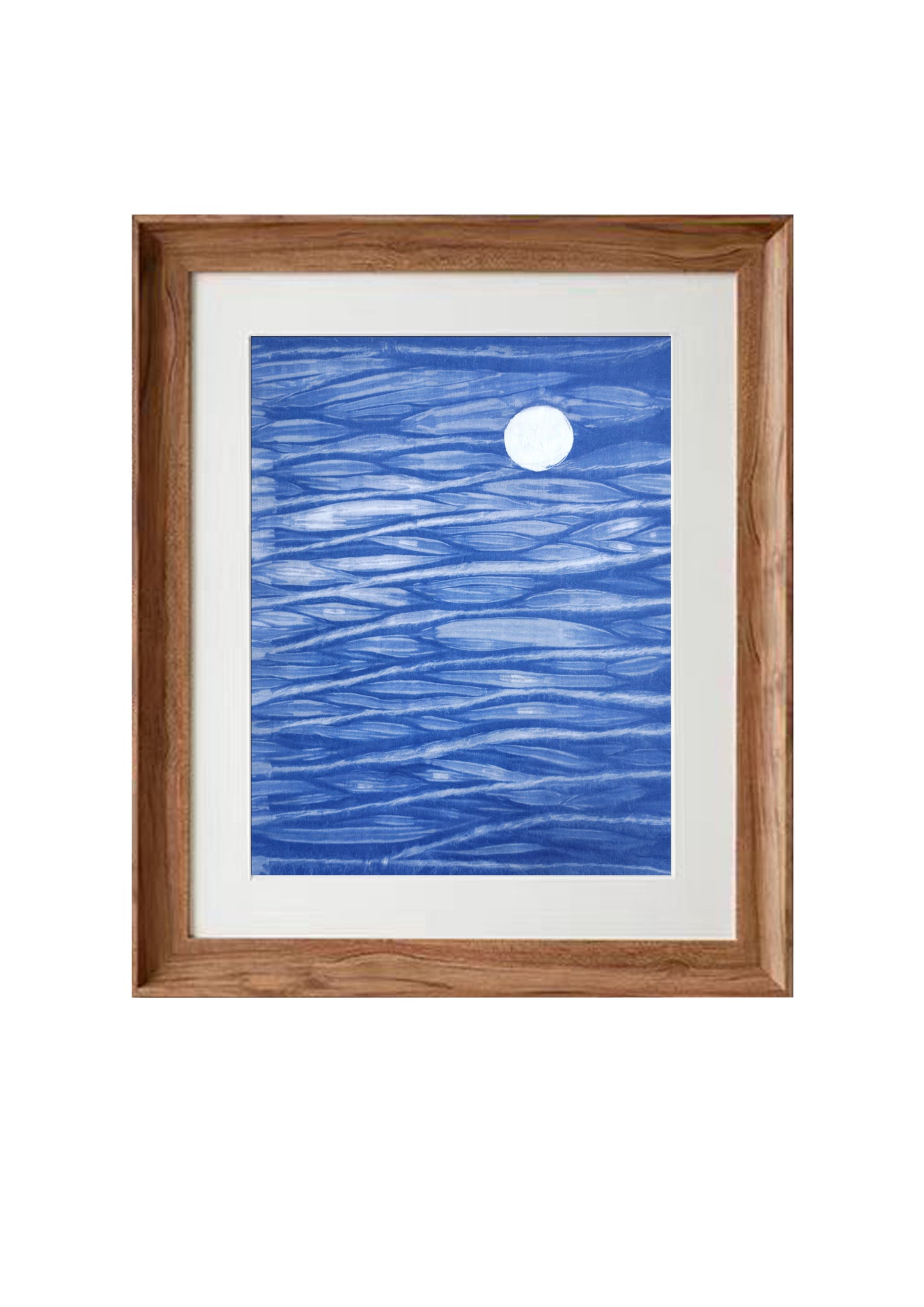 Indigo Batik Wall Art Framed Textile Moonlit Ripples Original Art Decorative Painting Hand-dyed Decor #BW17C