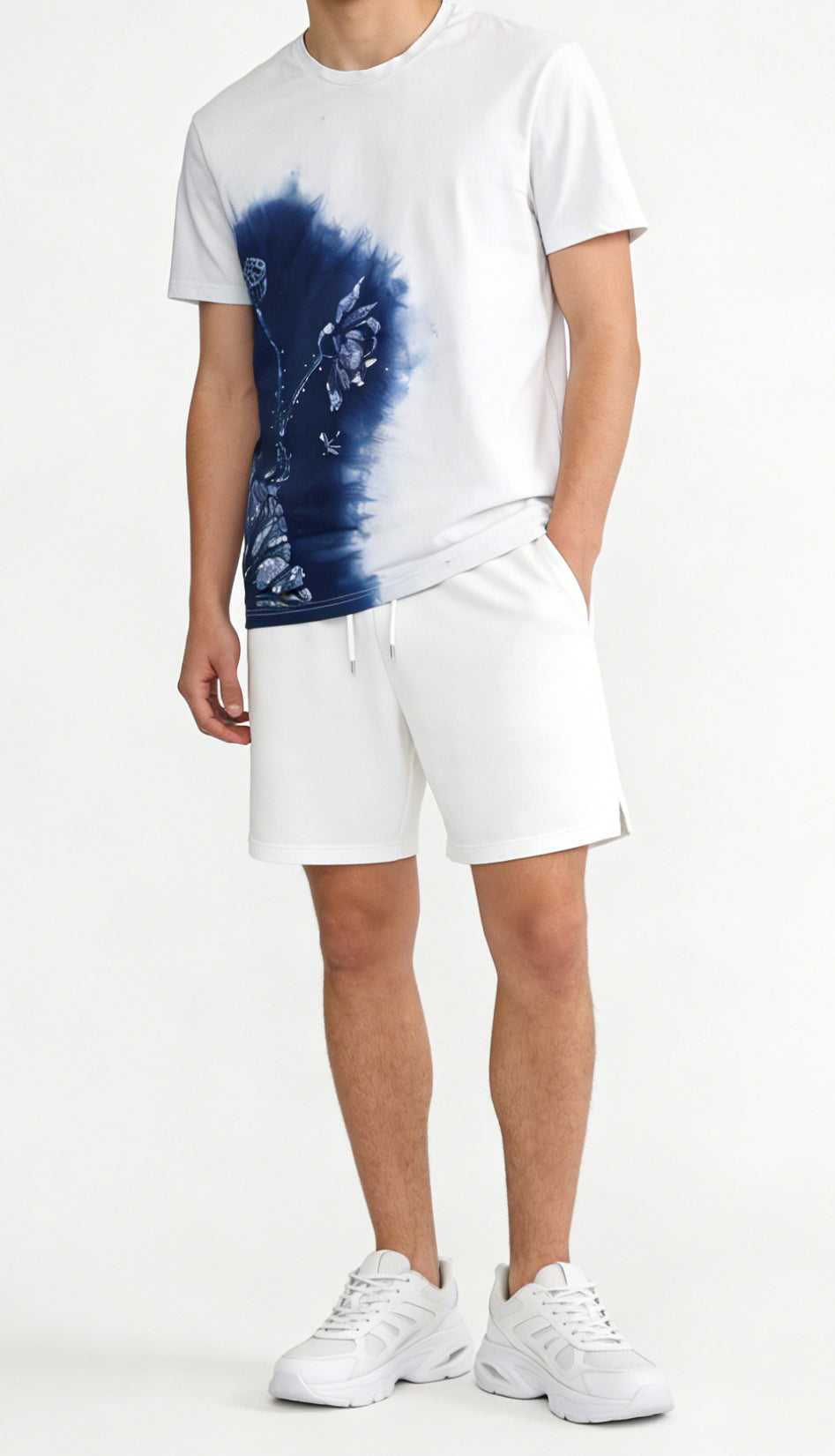 Indigo Batik Lotus Seed Pod T-Shirt , Blue & White Hand-painted Summer Vacation Boho Vintage  T-Shirt,  Cotton Shibori Tie-Dye, Sustainable Artistic Top, Hand-Dyed, Indigo-Dyed #BH21H