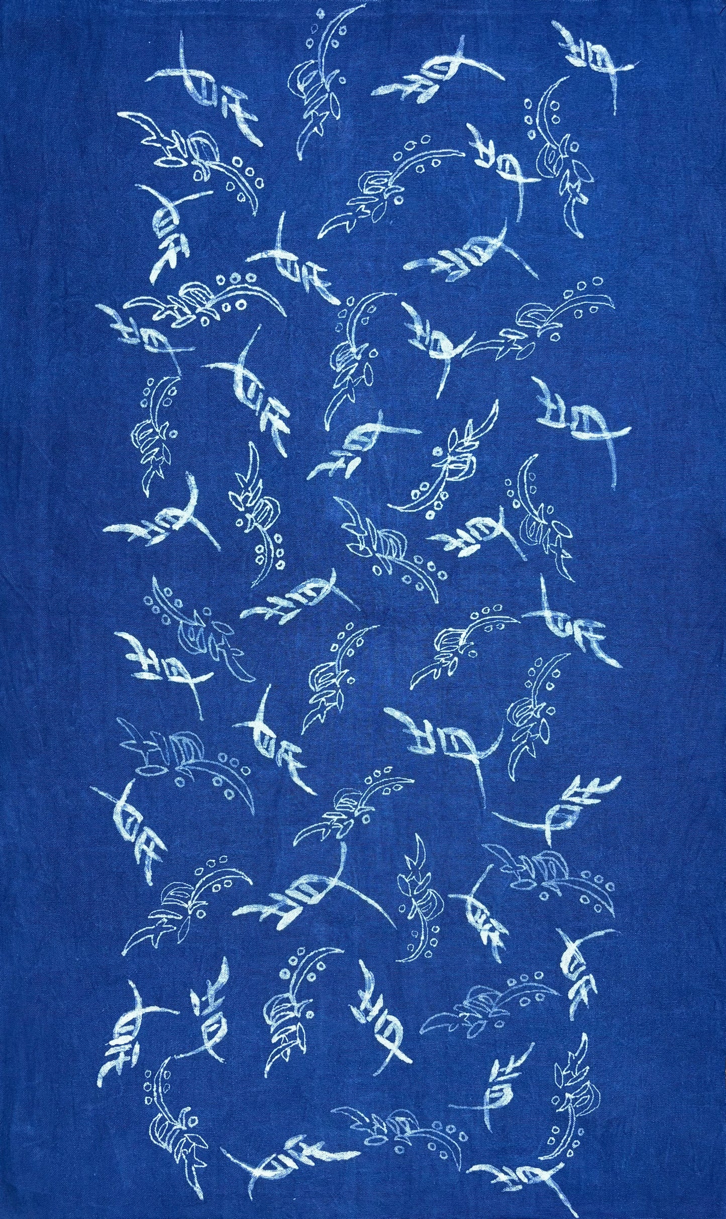Handmade Indigo Batik Nüshu Wall Hanging, Women's Script Textile Art, Chinese Heritage Home Décor
