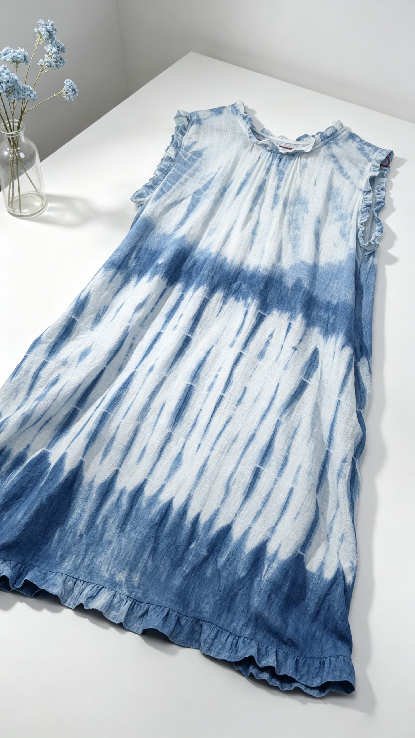 Handmade Indigo Tie-Dye Linen Maxi Dress | Natural Plant Dyed Sleeveless Boho Dress | Relaxed A-Line Dress