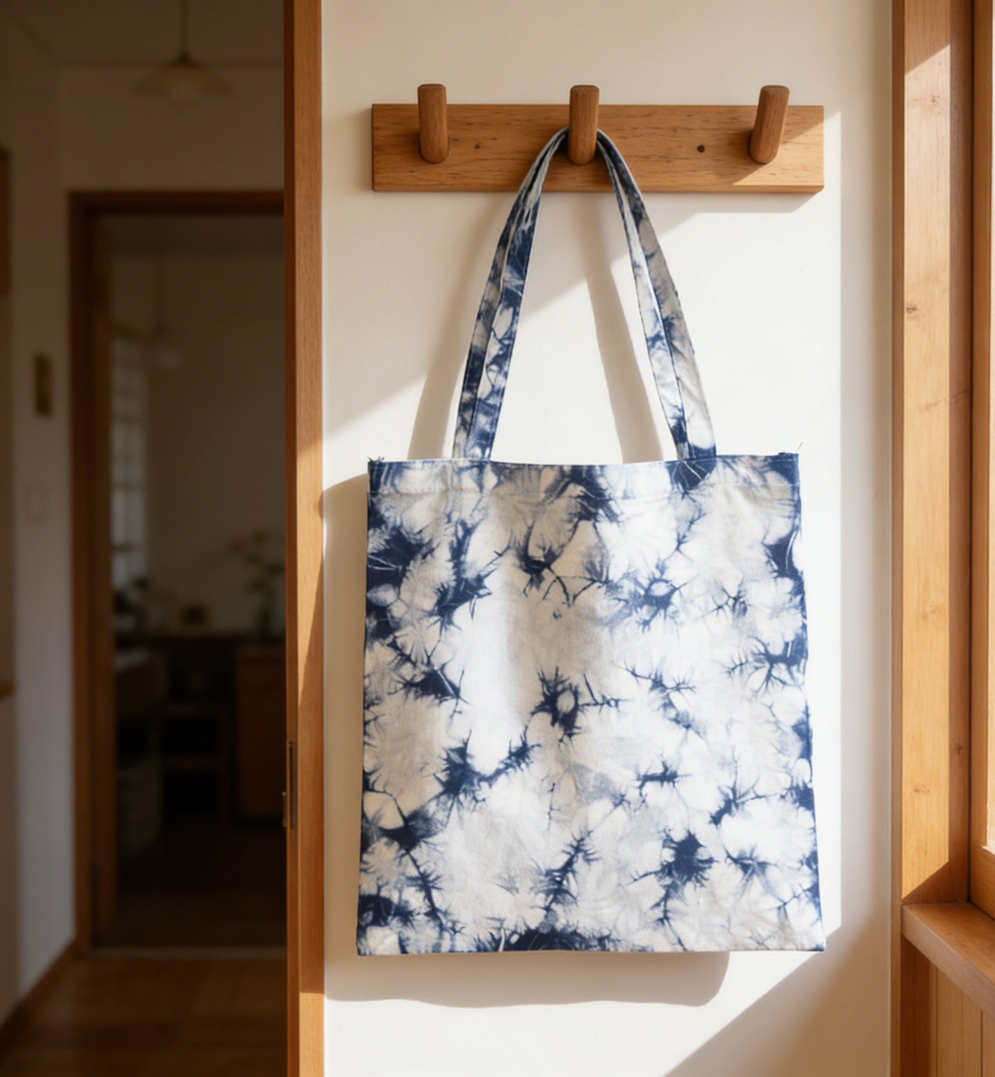 Indigo Batik Starry Sky Canvas Tote Bag, Hand-Dyed Cotton, Wearable Art, Zen Charm, One of a Kind Cotton Bag#BA05B