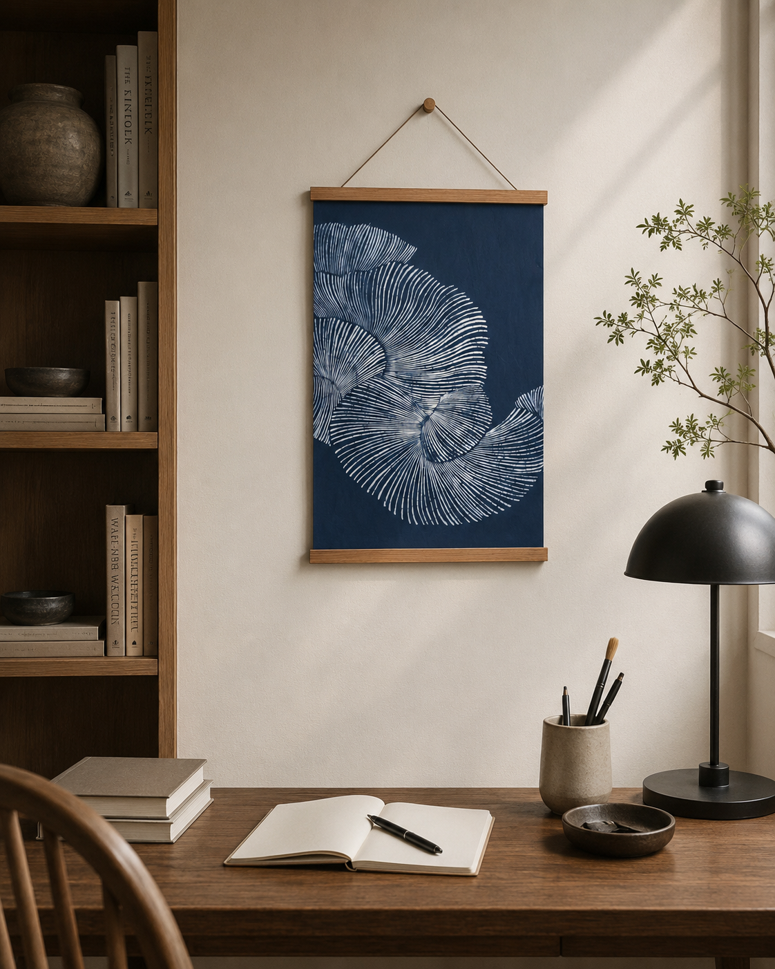 Handmade Indigo Batik Wall Art | Blue & White Tides | Ocean Wave Textile Art on Linen | Minimalist Coastal Japandi Decor