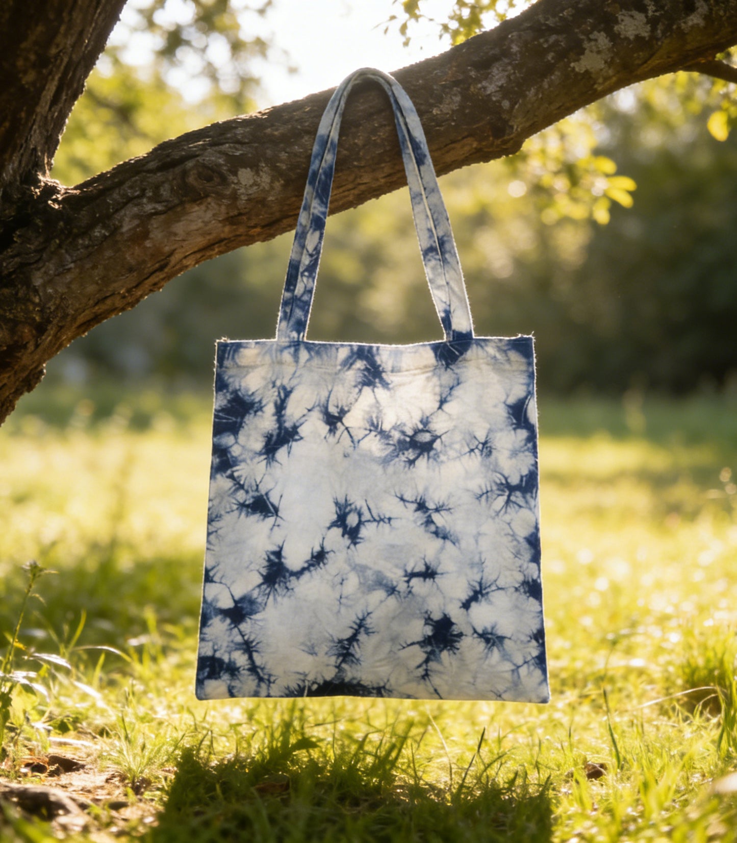 Indigo Batik Starry Sky Canvas Tote Bag, Hand-Dyed Cotton, Wearable Art, Zen Charm, One of a Kind Cotton Bag#BA05B