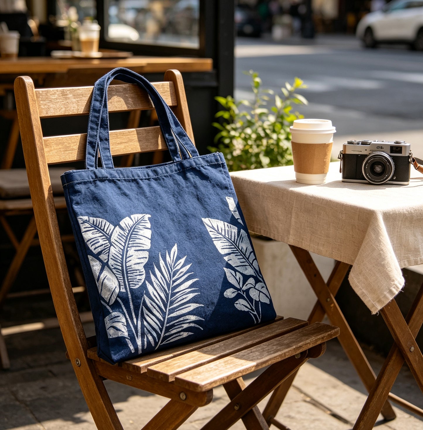 Handmade Indigo Batik Ginkgo Leaf Tote Bag, Cotton Canvas Shoulder Bag, Eco-Friendly Everyday Market Tote