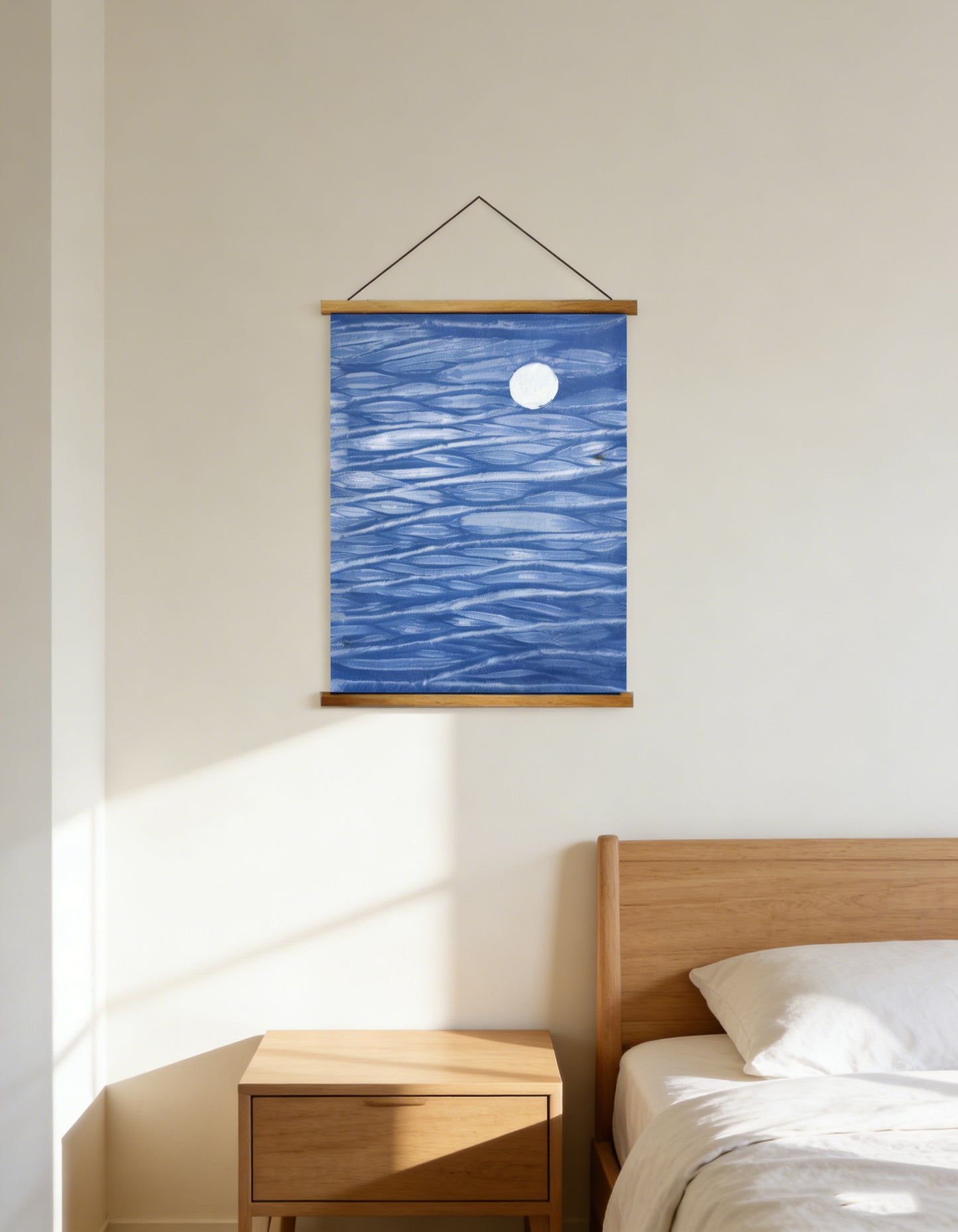 Indigo Batik Wall Art Framed Textile Moonlit Ripples Original Art Decorative Painting Hand-dyed Decor #BW17C