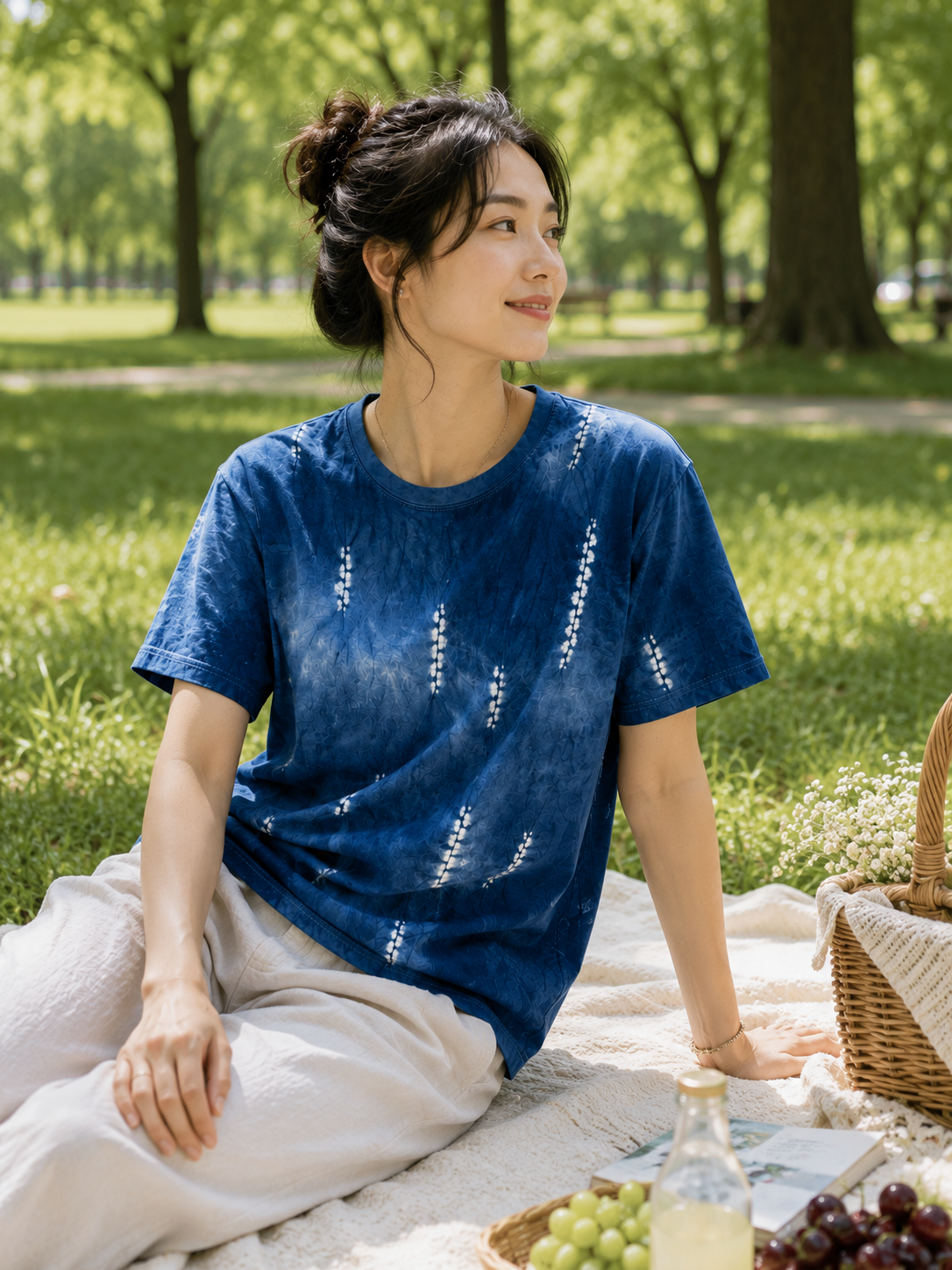 Handmade Indigo Shibori Tie-Dye T-Shirt | Natural Indigo Cotton Tee | Floral String Tie Dye Shirt | Unisex Handmade Graphic Tee | Wearable Textile Art