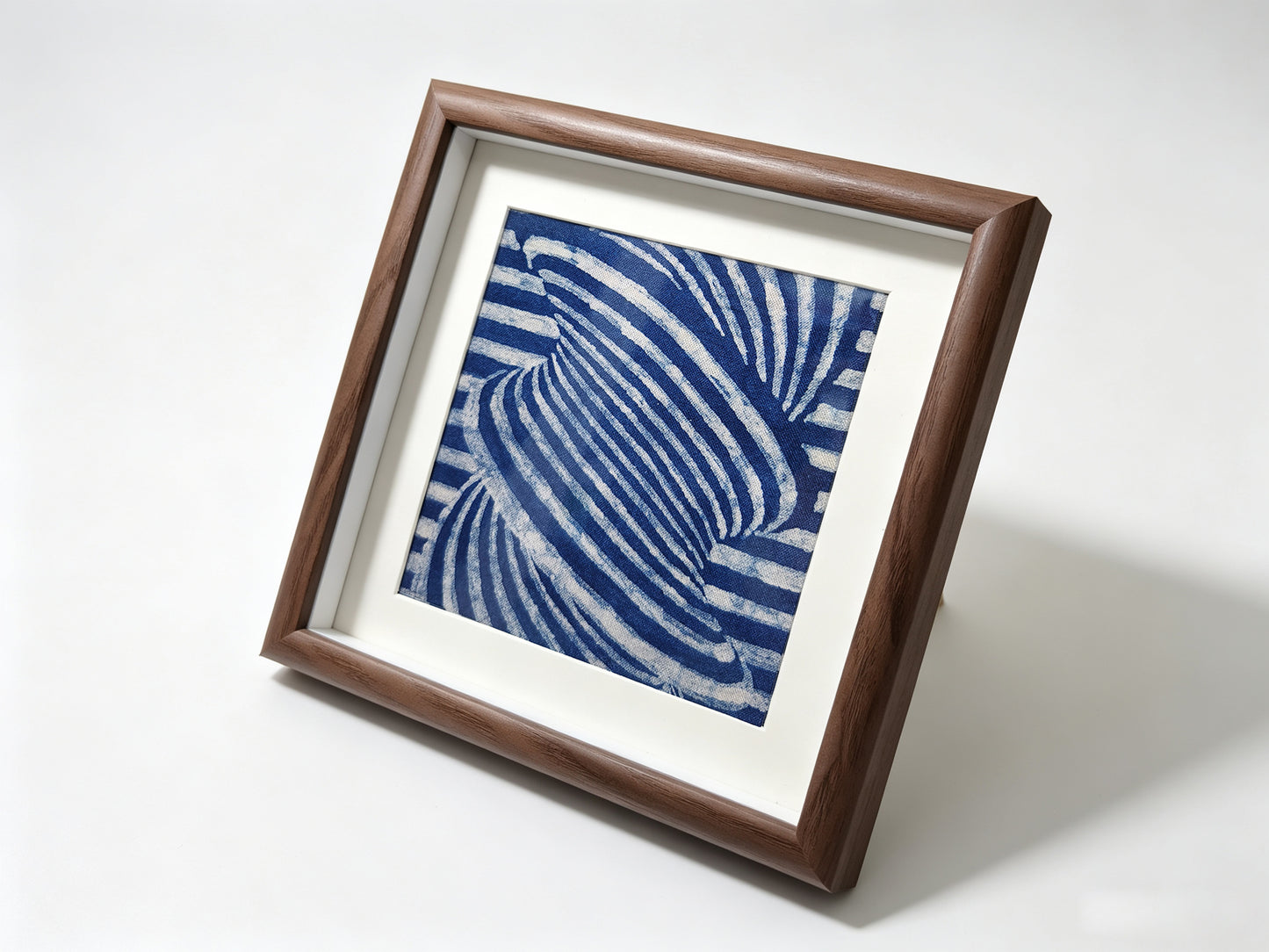 Handmade Indigo Batik Geometric Wall Art, Wood Framed Textile Art, Modern Abstract Indigo Home Décor
