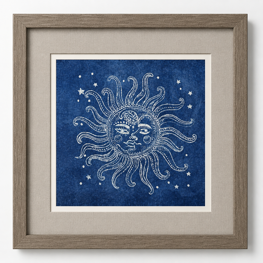 Celestial Textile Wall Art | Handmade Indigo Batik Sun & Moon Art | Zodiac Mandala Decor | Zen Home Decor | Housewarming Gift