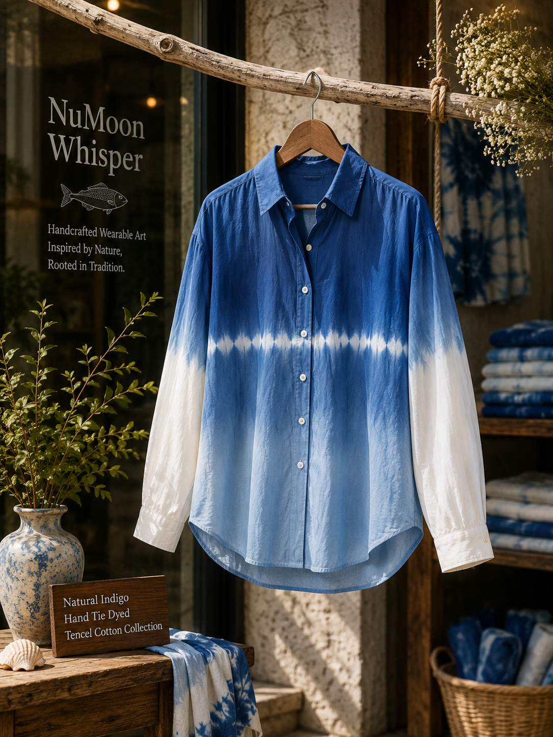 Handmade Indigo Tie-Dye Long Sleeve Shirt | Natural Cotton Hand-Dyed Overshirt | 3 Shibori Designs Available