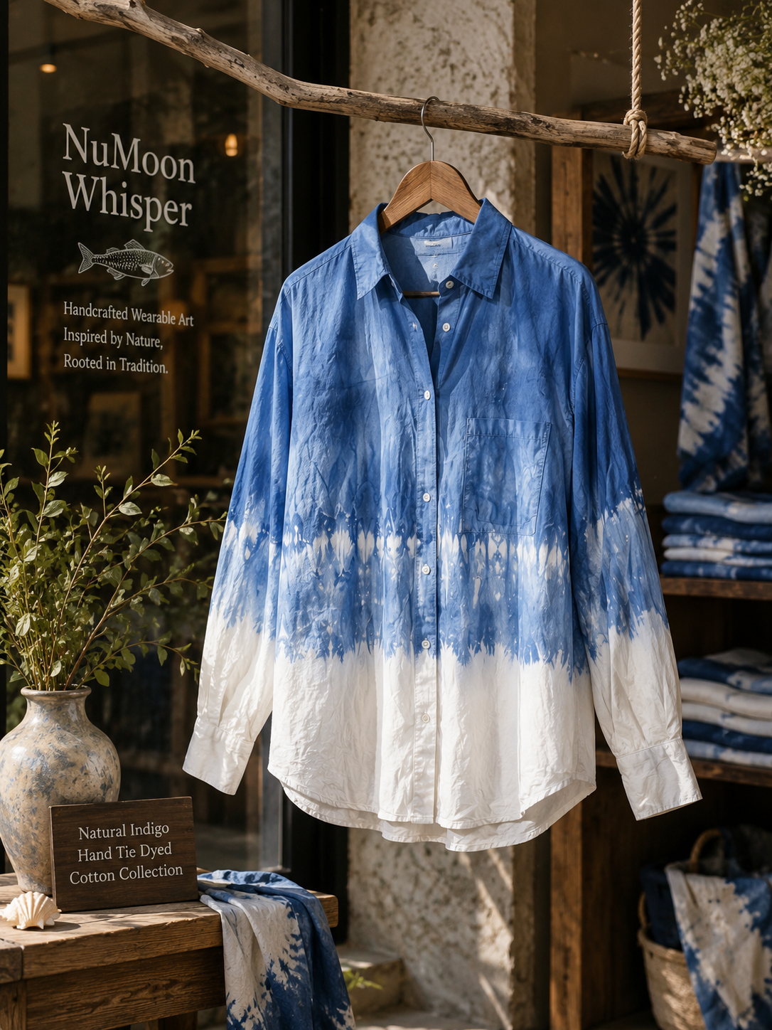 Handmade Indigo Tie-Dye Long Sleeve Shirt | Natural Cotton Hand-Dyed Overshirt | 3 Shibori Designs Available