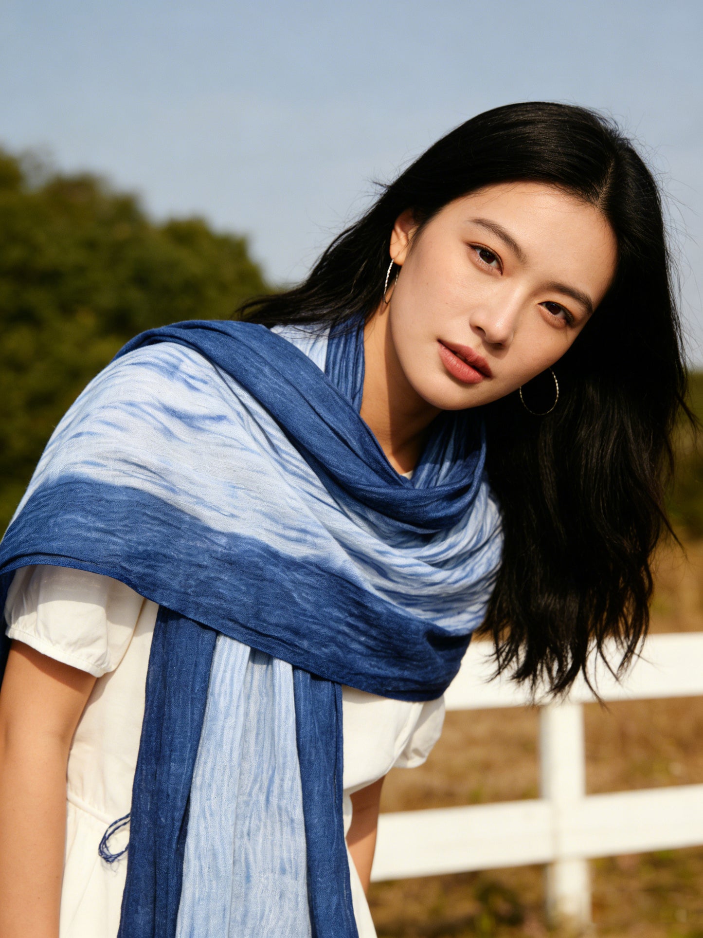 Indigo Hand Tie Dyed Scarf, Cotton Scarf Wrap, Blue Ripples Shawl, Indigo Lightweight Scarf, One of a Kind Gift for Her, Travel Accessory, Shibori Scarf, Art to Wear，Statement Scarf，Festival Outfit, Slow Fashion Clothing#B21B