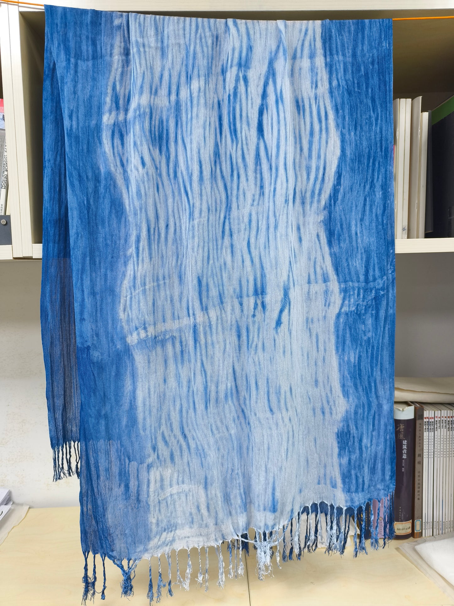Indigo Hand Tie Dyed Scarf, Cotton Scarf Wrap, Blue Ripples Shawl, Indigo Lightweight Scarf, One of a Kind Gift for Her, Travel Accessory, Shibori Scarf, Art to Wear，Statement Scarf，Festival Outfit, Slow Fashion Clothing#B21B