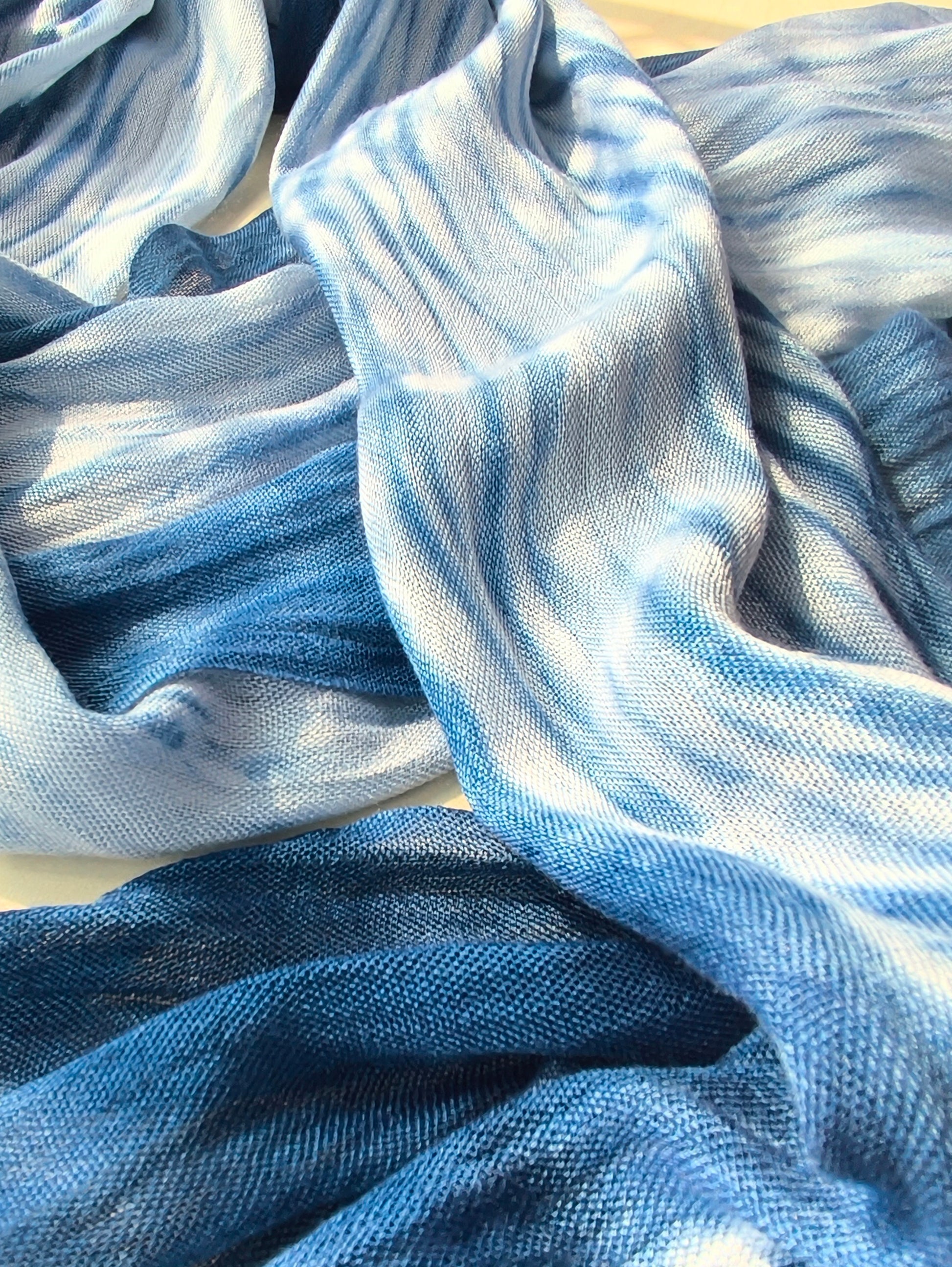 Close-up of blue and white striped fabric